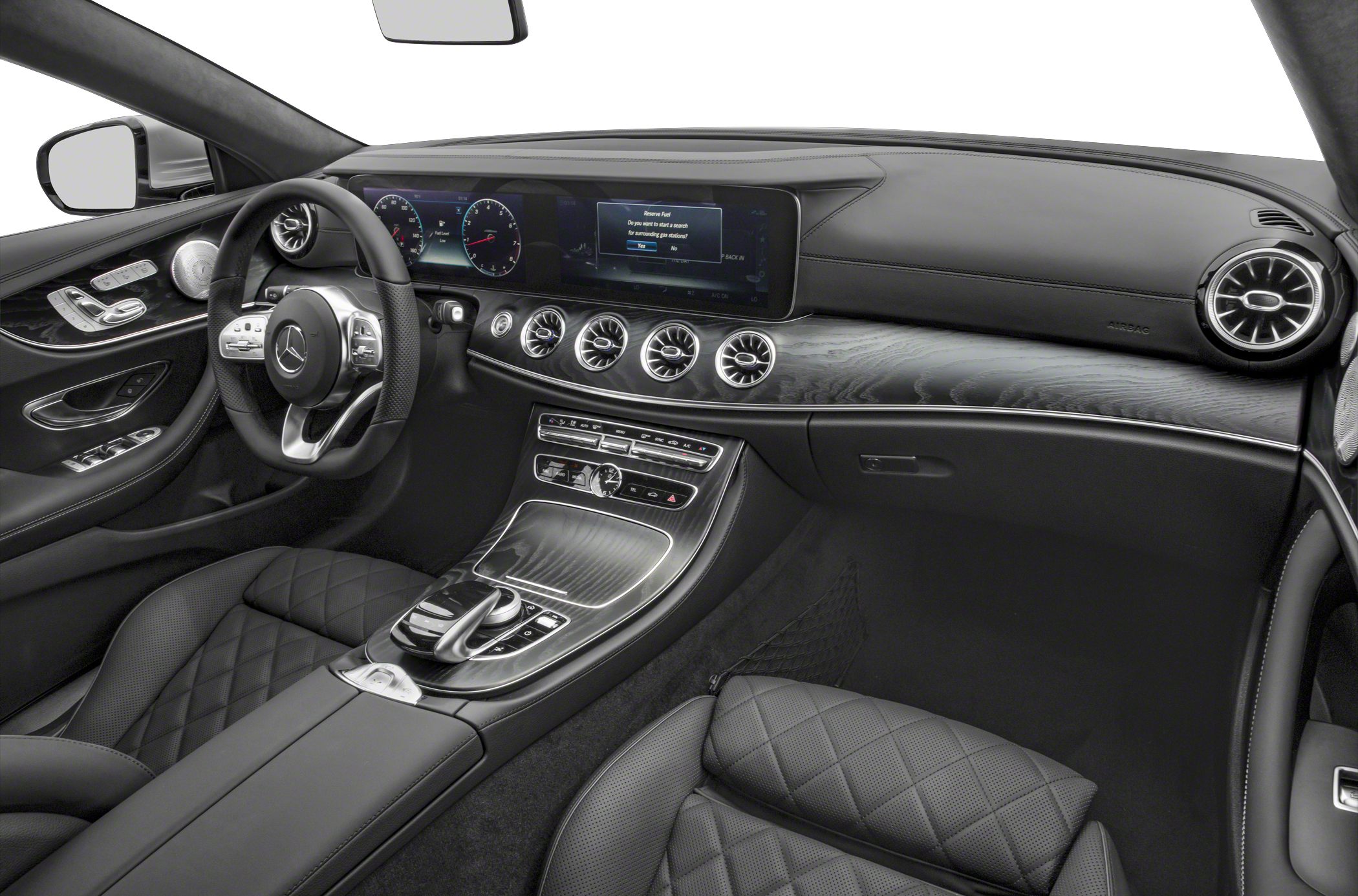 Luxury black interior with digital dashboard and circular air vents
