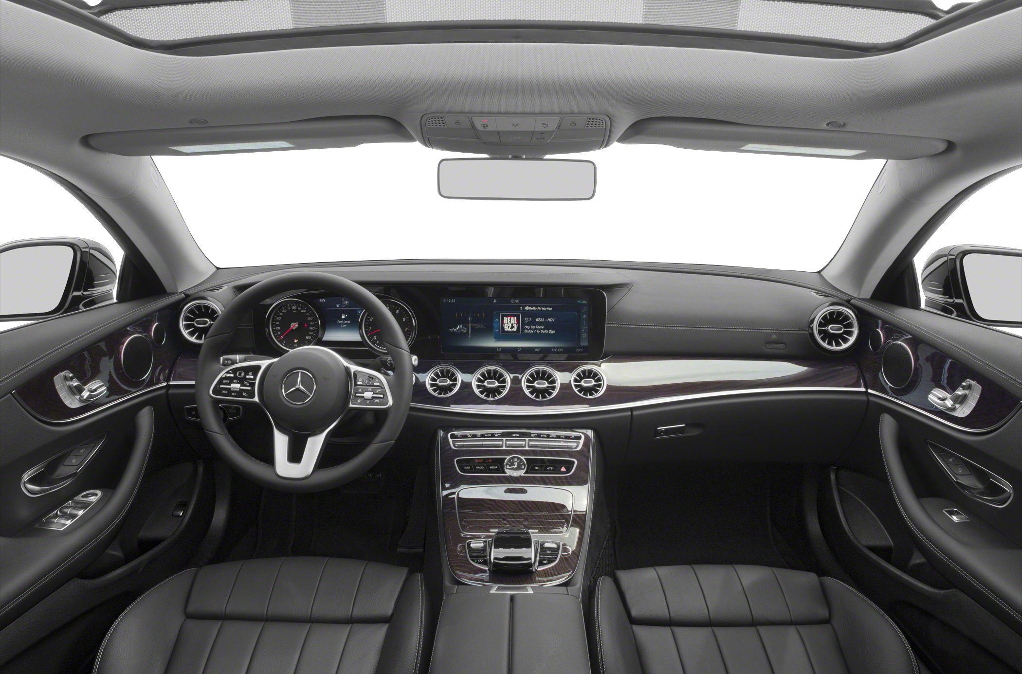 Luxury interior with digital dashboard and sleek steering wheel