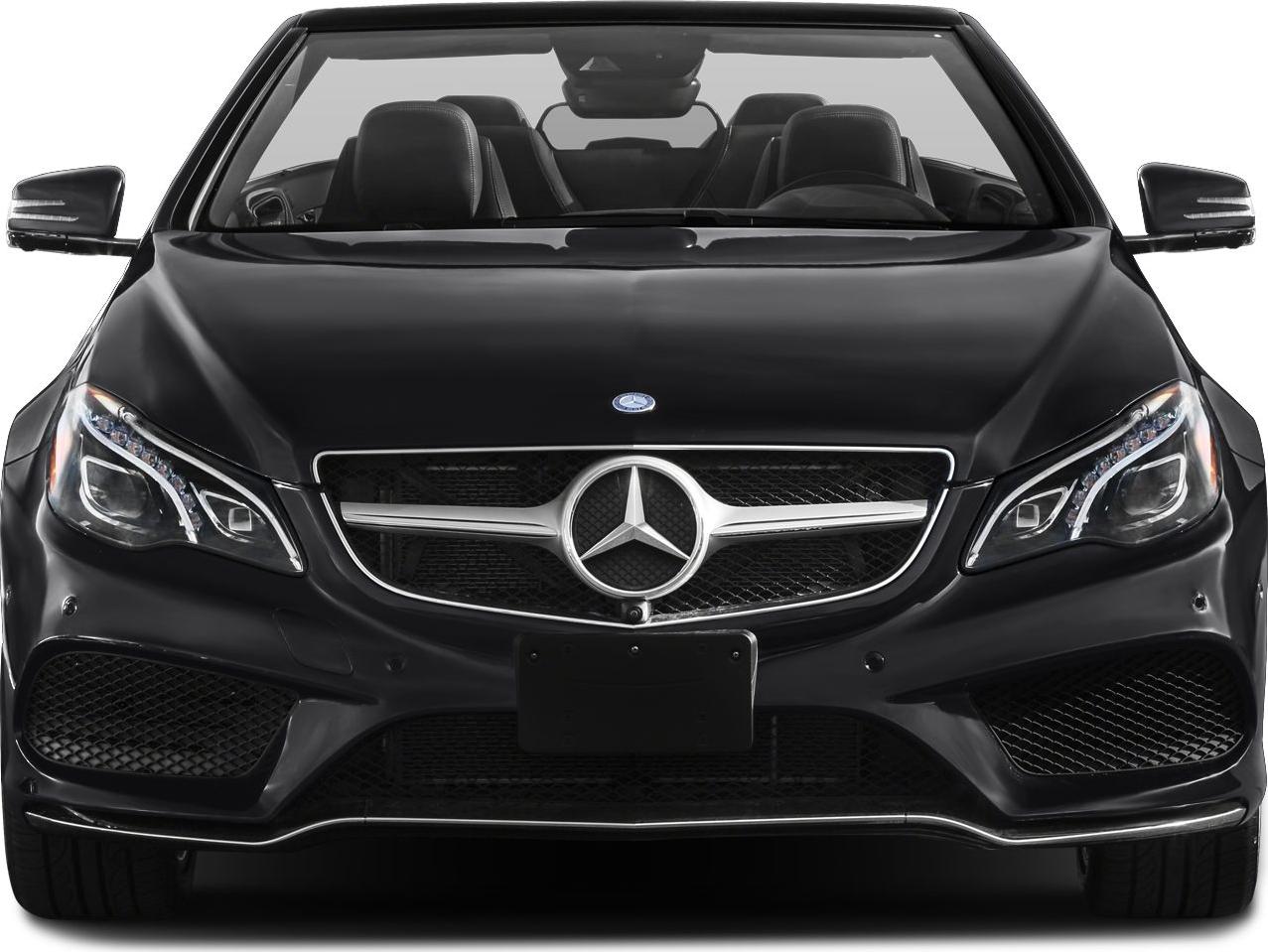 Front grille and headlights of a black convertible luxury vehicle