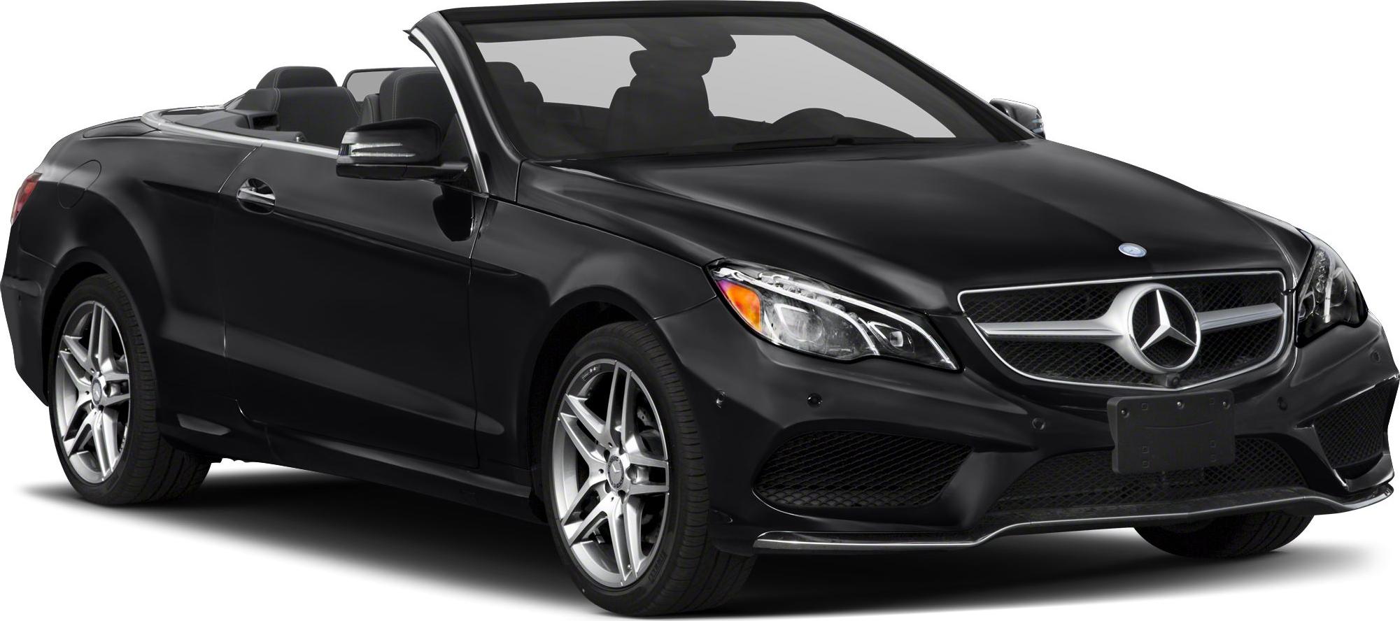 Convertible luxury car front three-quarter view with open roof and alloy wheels