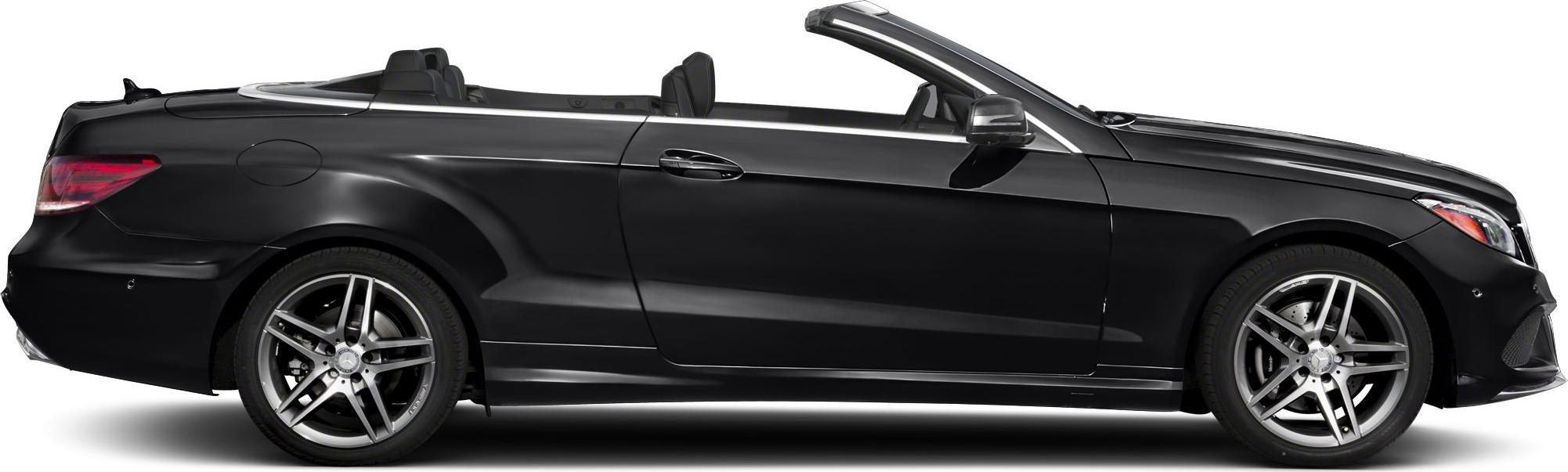 Black convertible side profile with open roof and alloy wheels