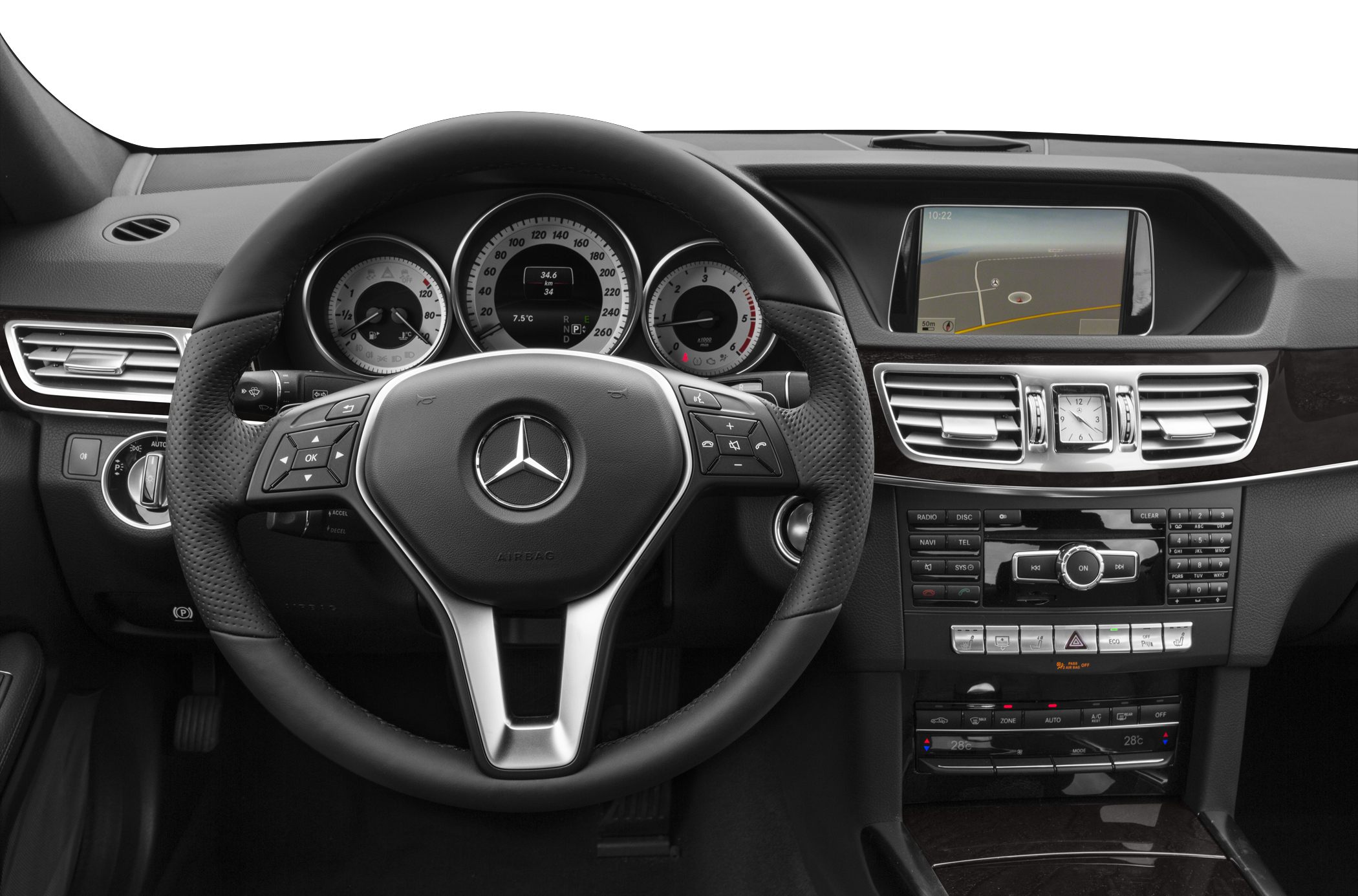 Mercedes-Benz luxury interior with dashboard and multifunction steering wheel