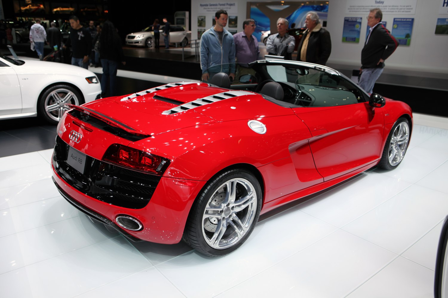 Red convertible rear side with V10 engine vents and dual exhausts