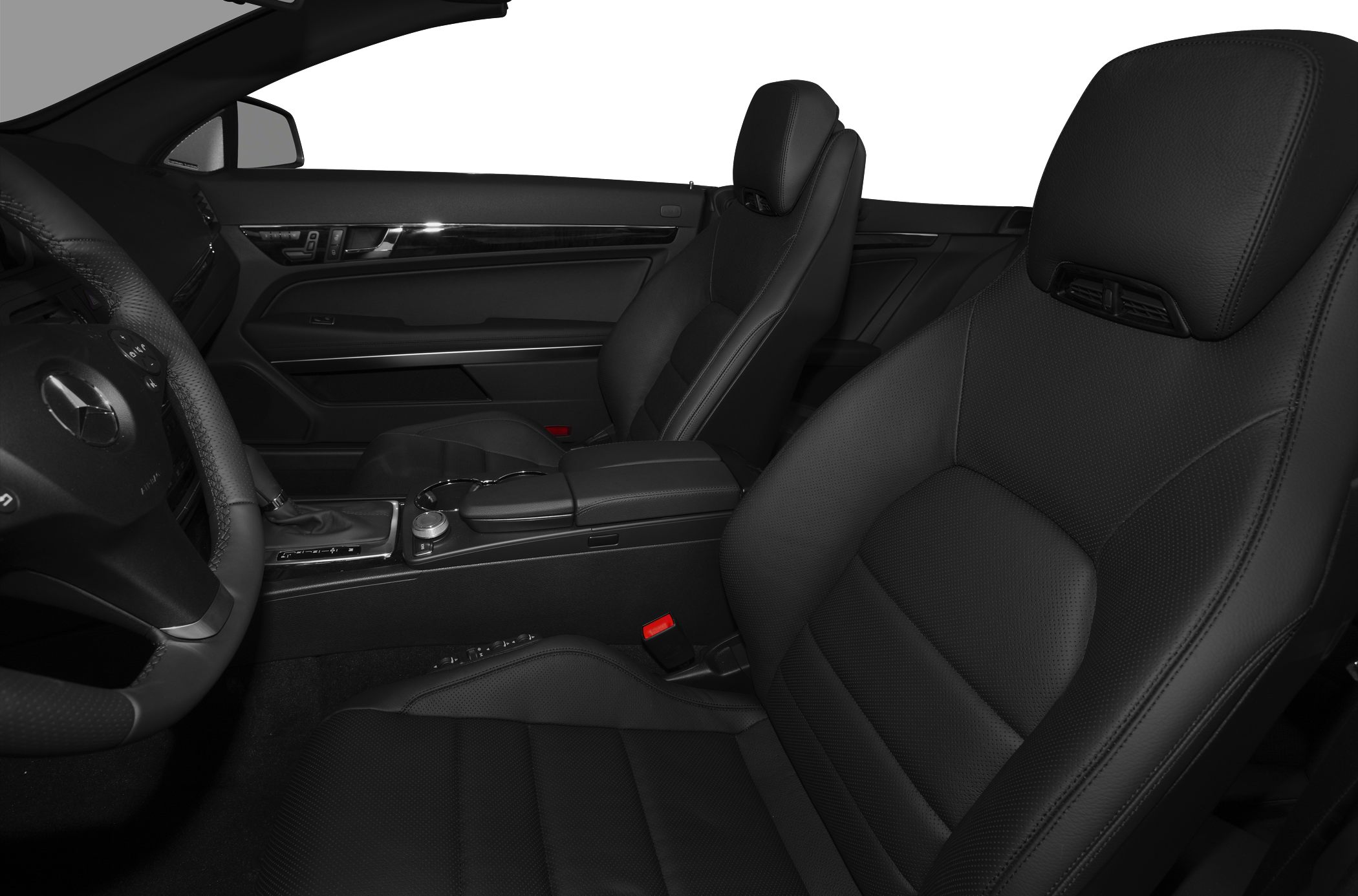 Black leather seats and modern car interior controls