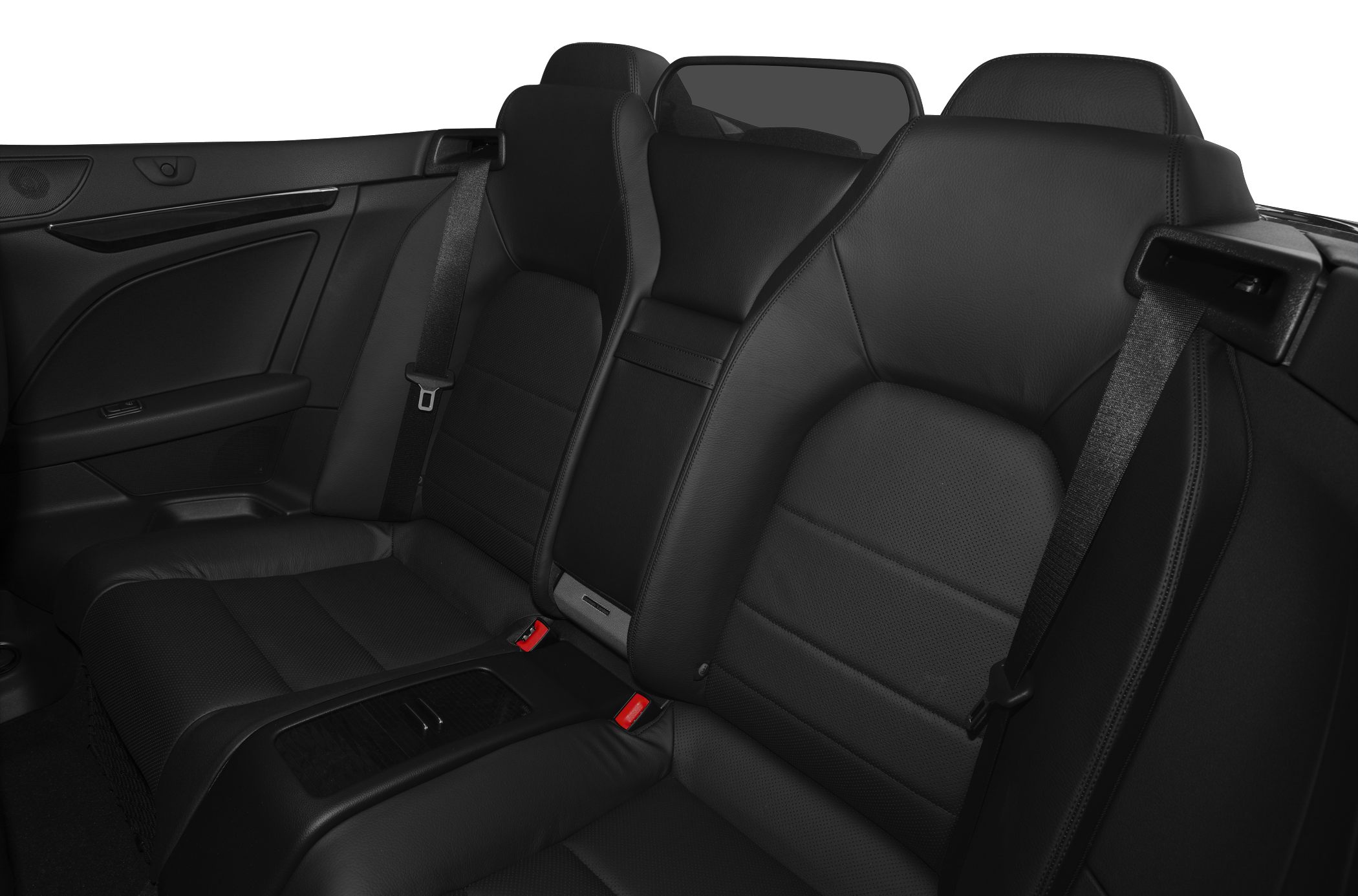 Black leather rear seats with integrated seatbelts and center armrest