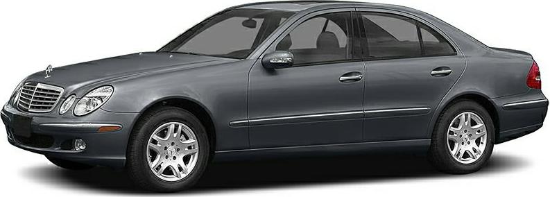 Side profile and front view of a luxury sedan with distinctive headlights and alloy wheels