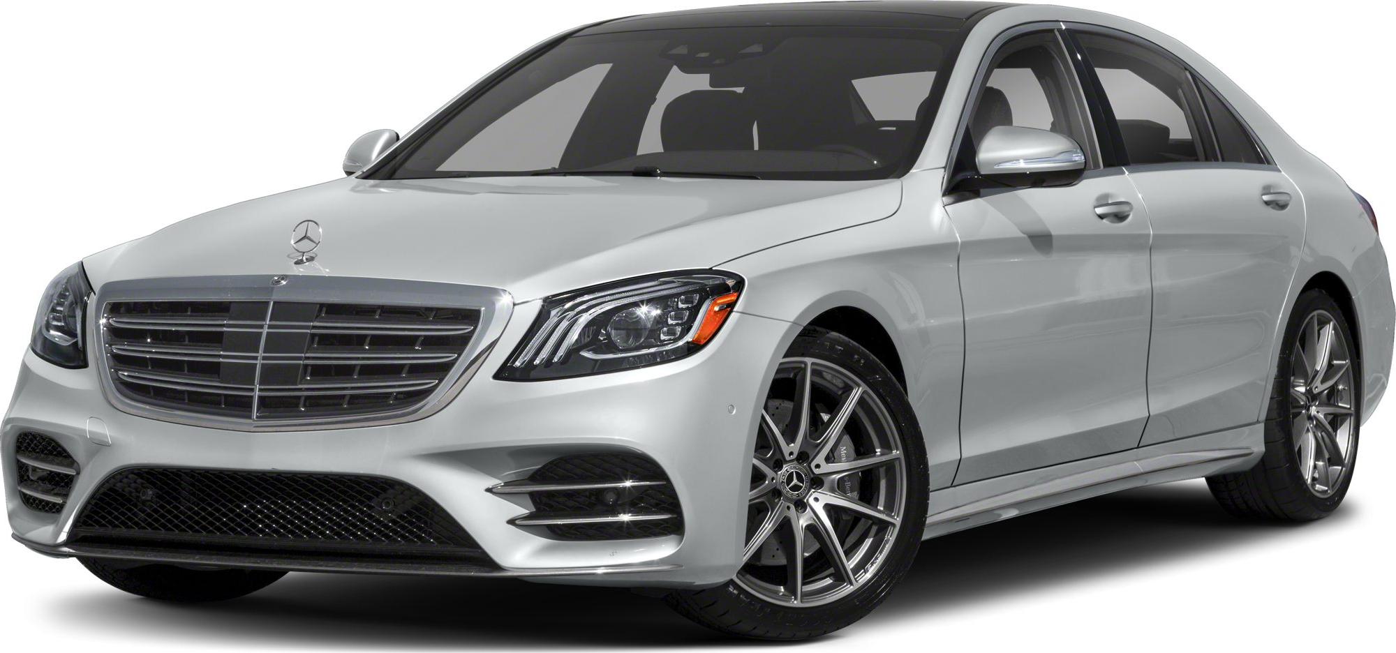 Luxury sedan front view with LED headlights and distinctive grille