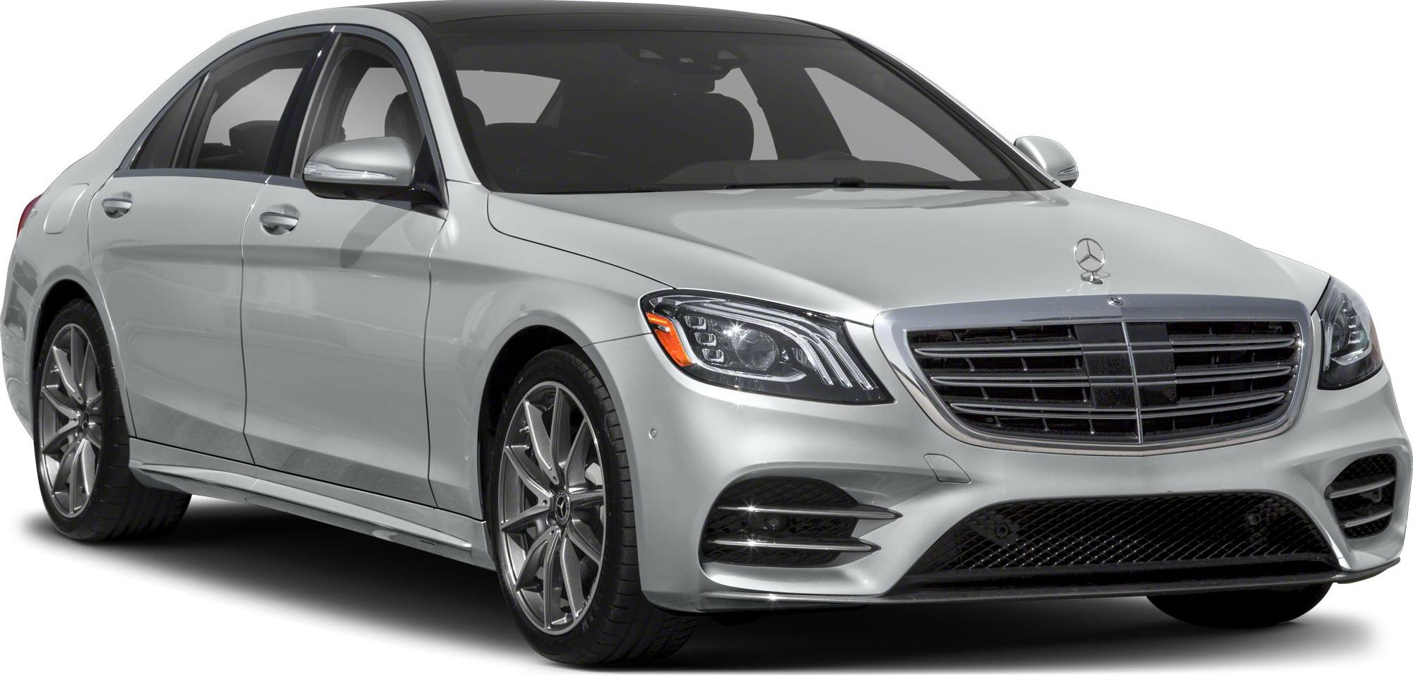 Luxury sedan front with LED headlights and chrome grille