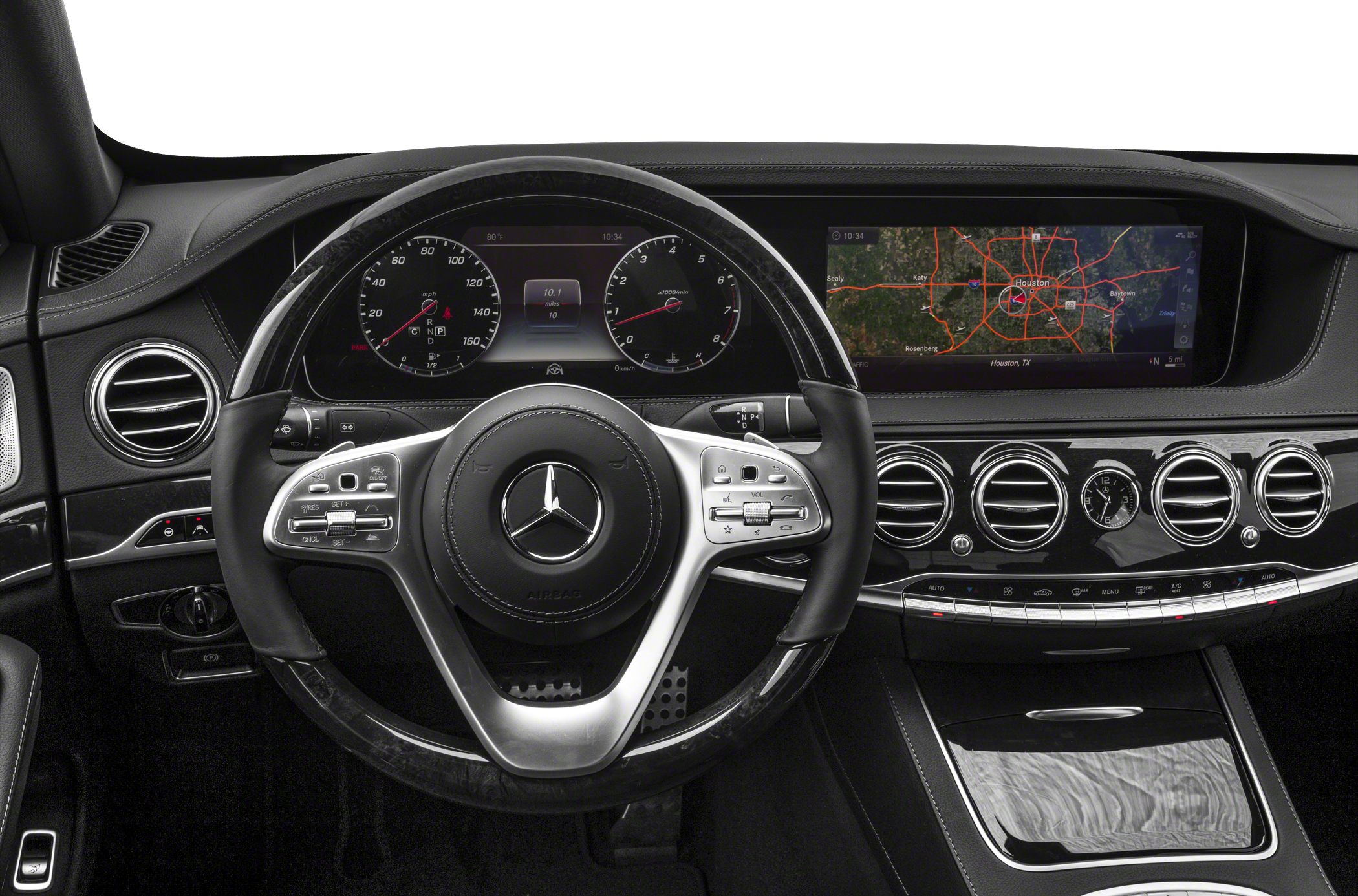 Luxury dashboard with digital cluster and navigation display