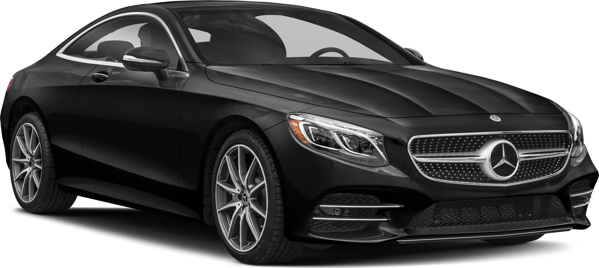 Luxury coupe with LED headlights and distinctive grille in black