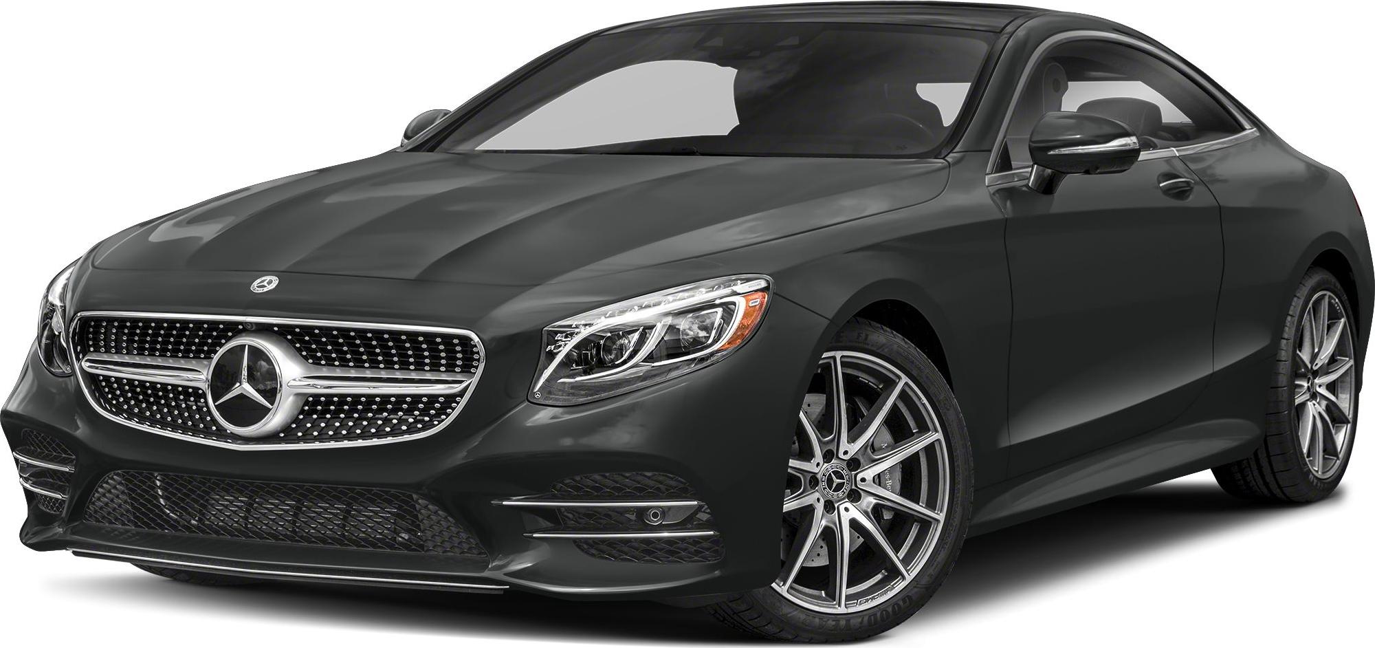 Front view of a luxury coupe with LED headlights and alloy wheels