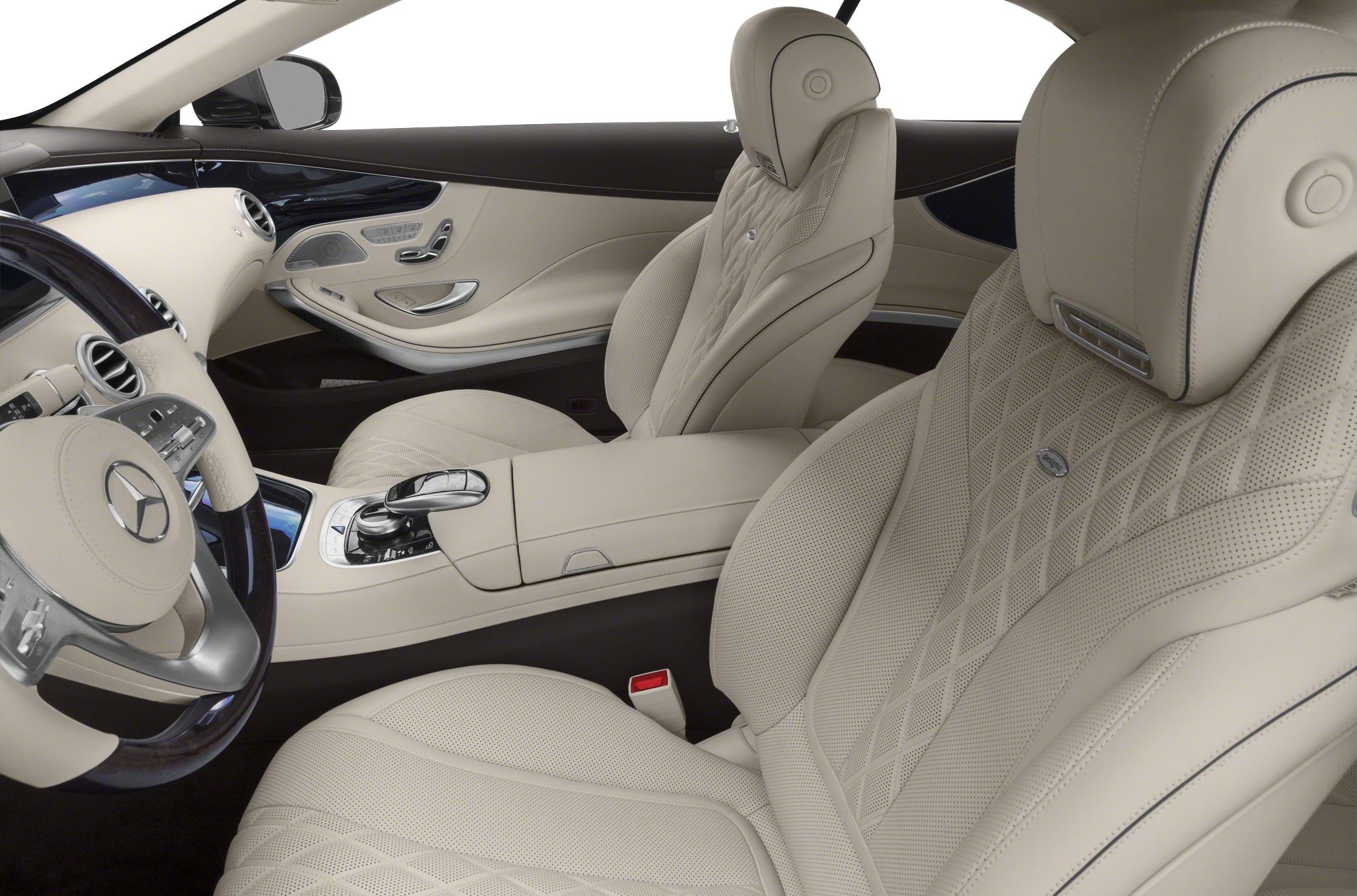 Beige leather seats with diamond stitching and premium car interior design
