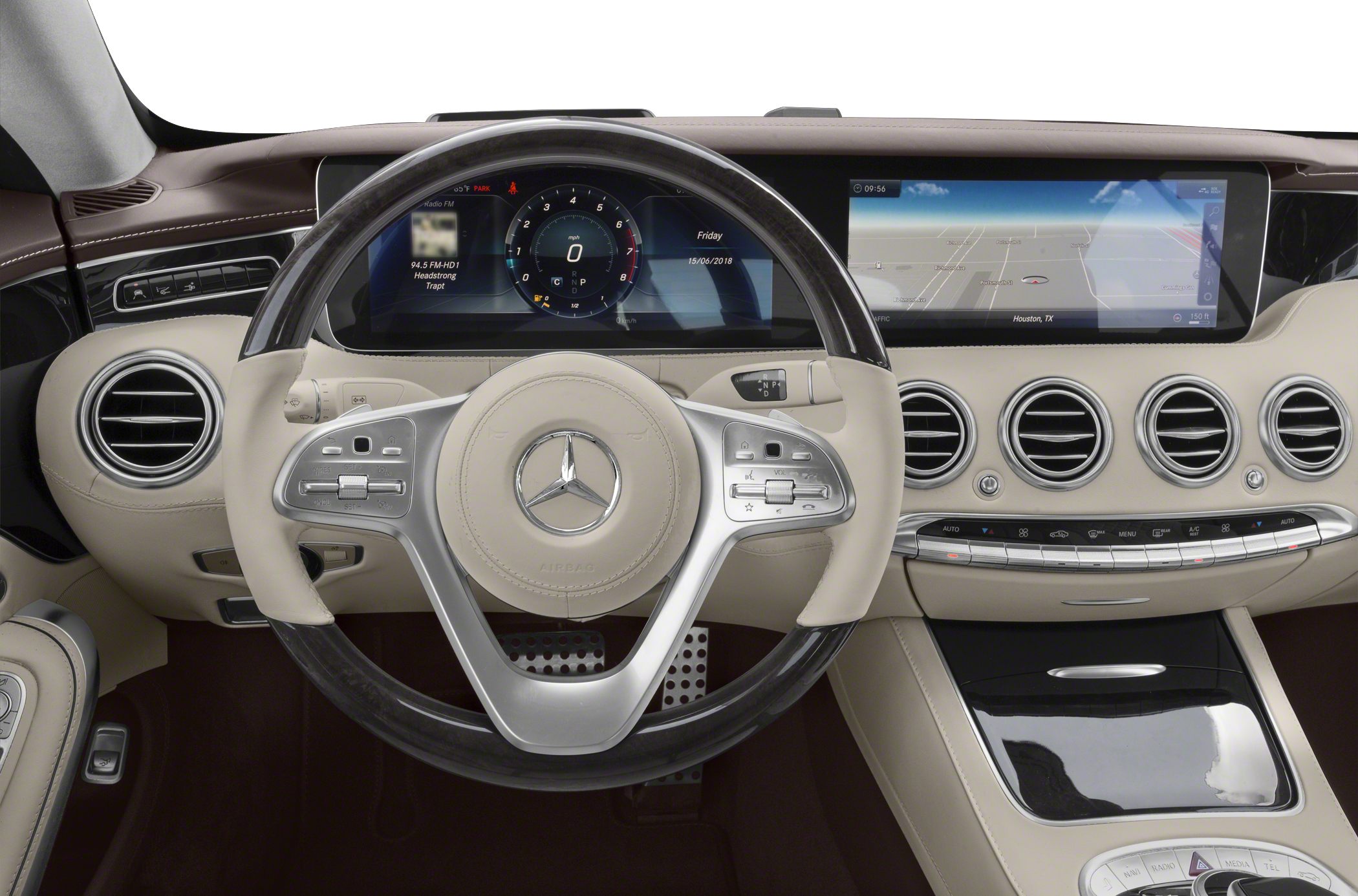 Luxury digital dashboard with navigation and multifunction steering wheel