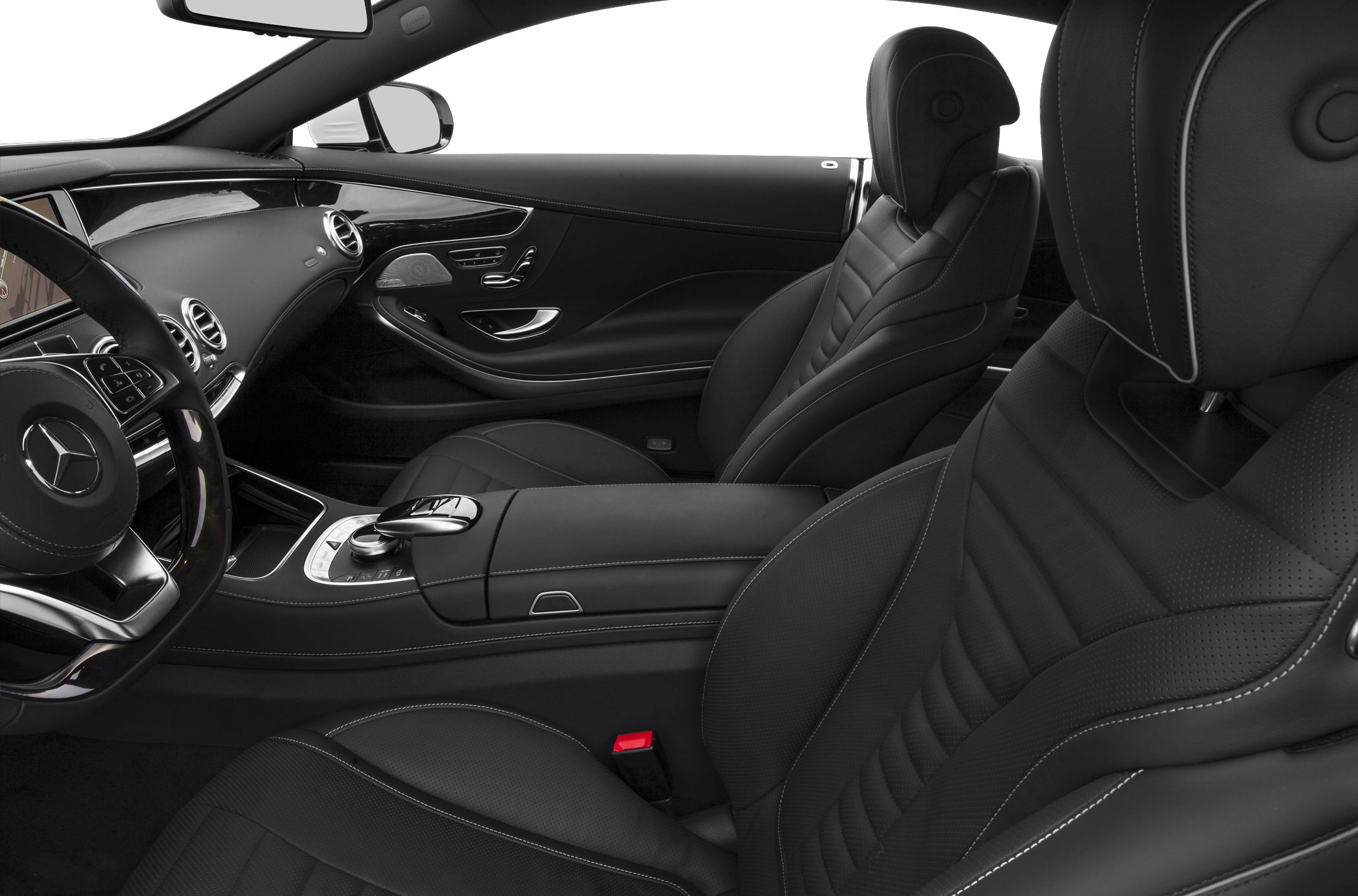 Luxury car interior with advanced controls and leather seats