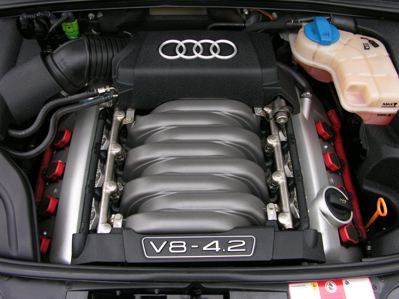 Close-up of V8 4.2 engine with Audi logo