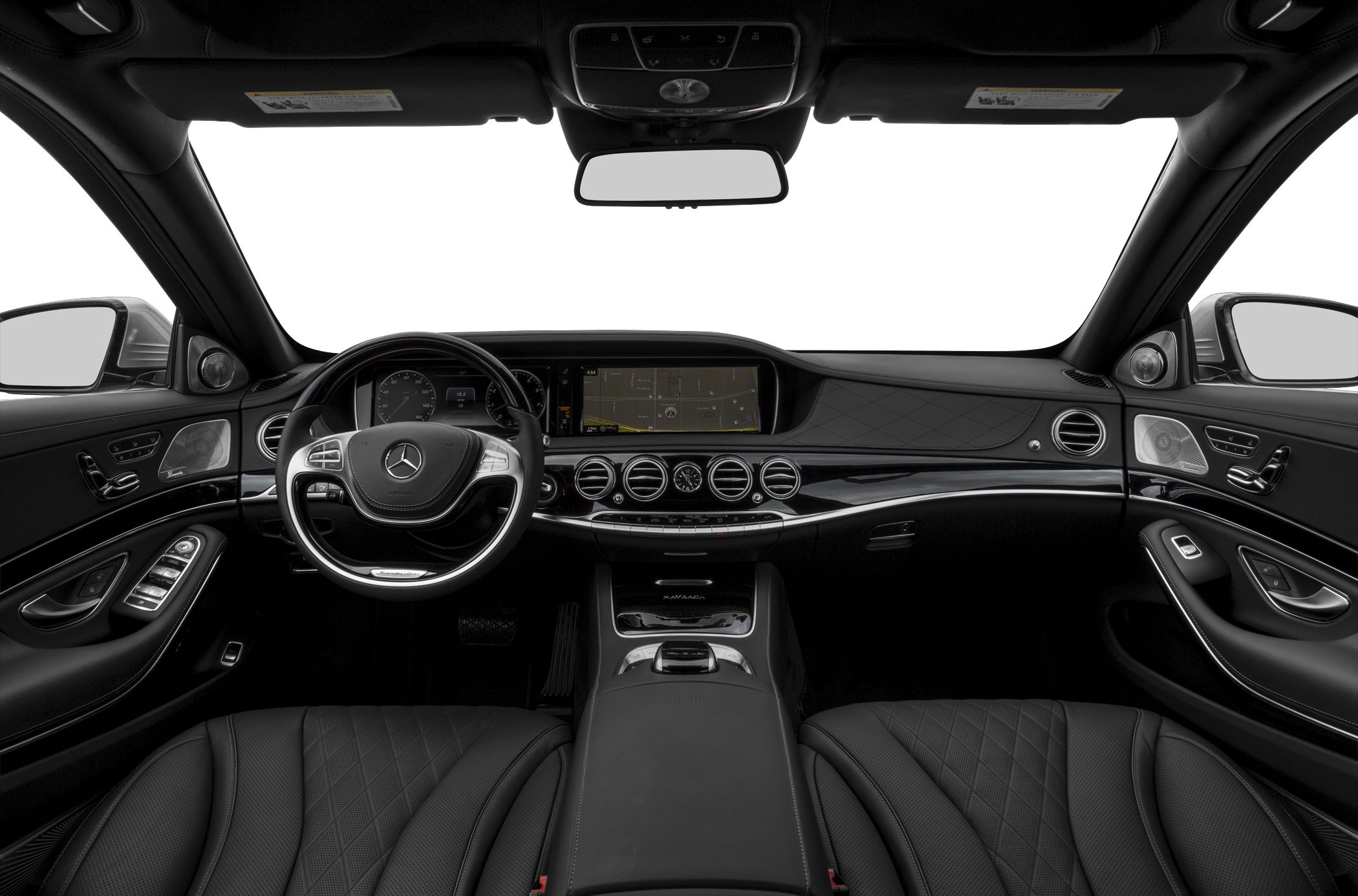 Digital dashboard, multifunction steering wheel, and central console in luxury car interior