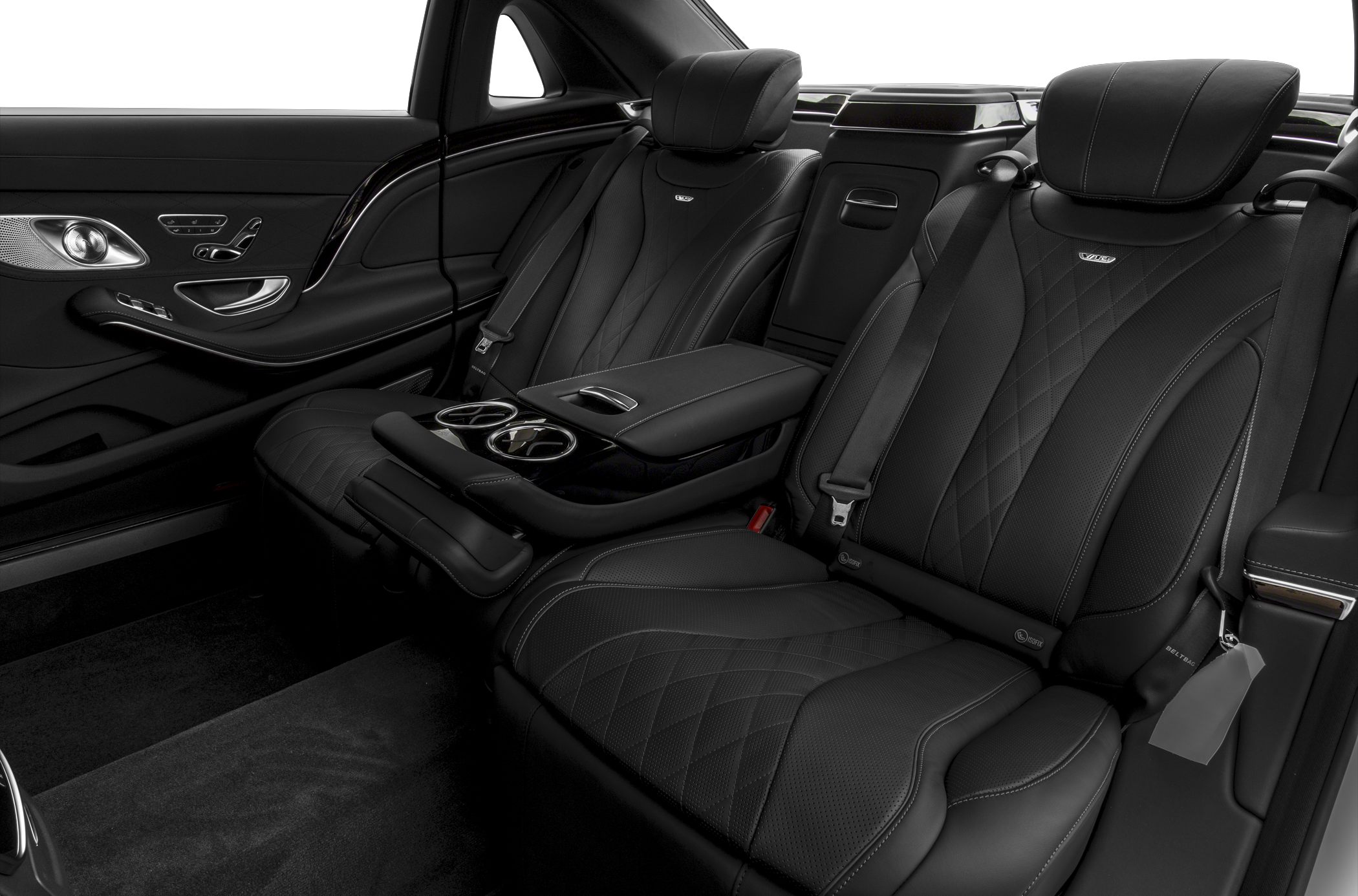 Luxury quilted leather rear seats with armrest and cup holders