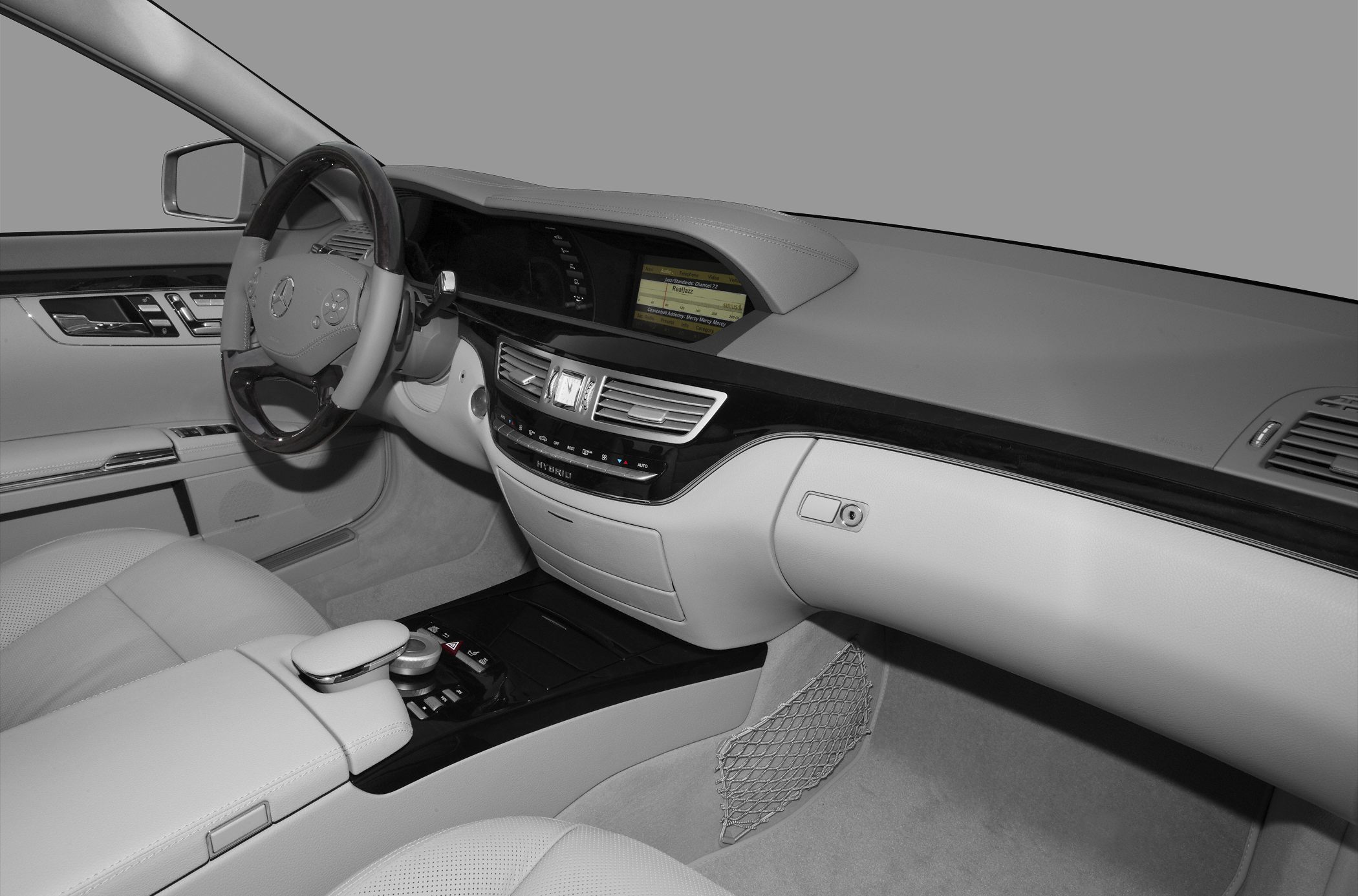 Luxury dashboard and steering wheel with modern tech features