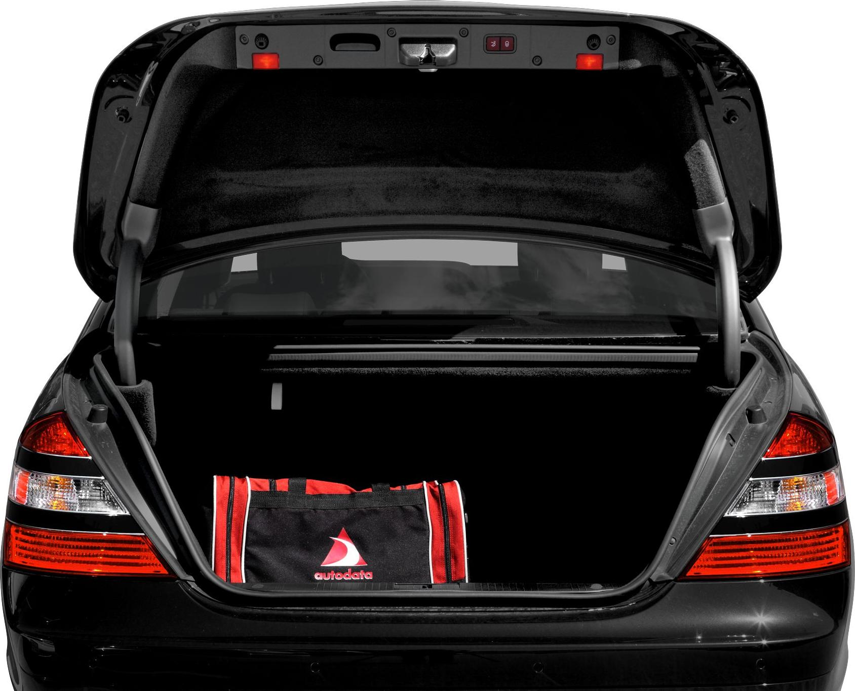 Open spacious trunk with visible red and black bag