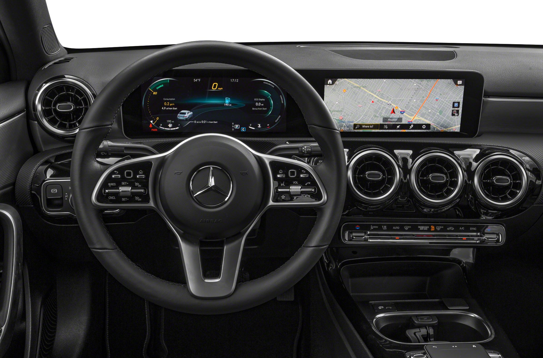 Digital dashboard and multifunction steering wheel with central infotainment screen