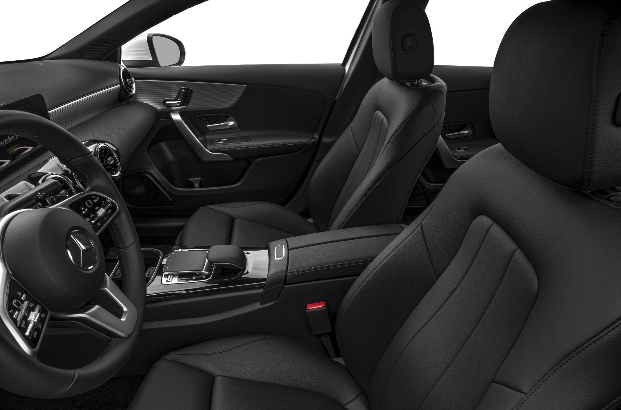 Luxurious black leather interior with modern dashboard and advanced controls