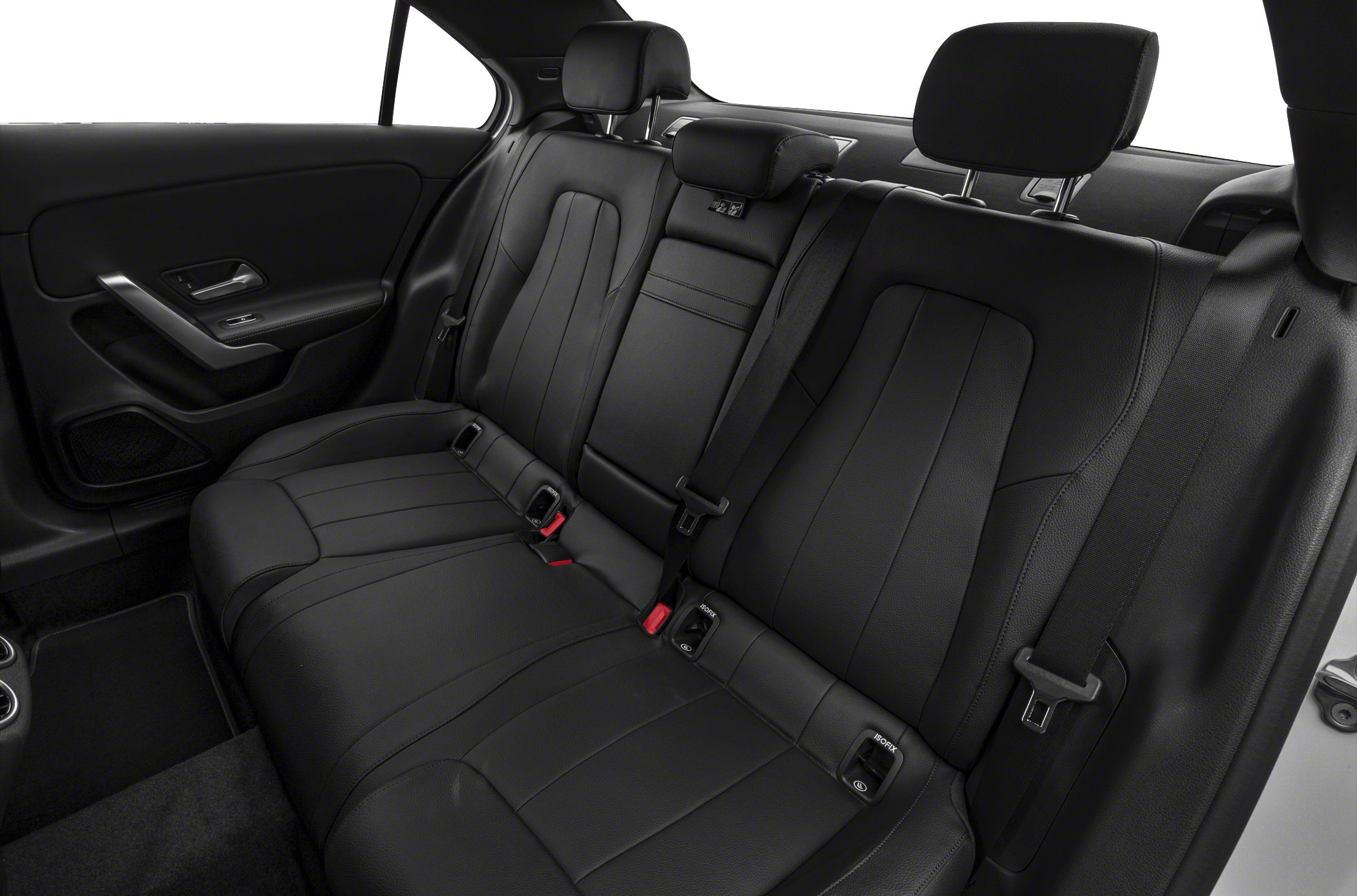 Black leather rear bench seat with headrests and ISOFIX mounts