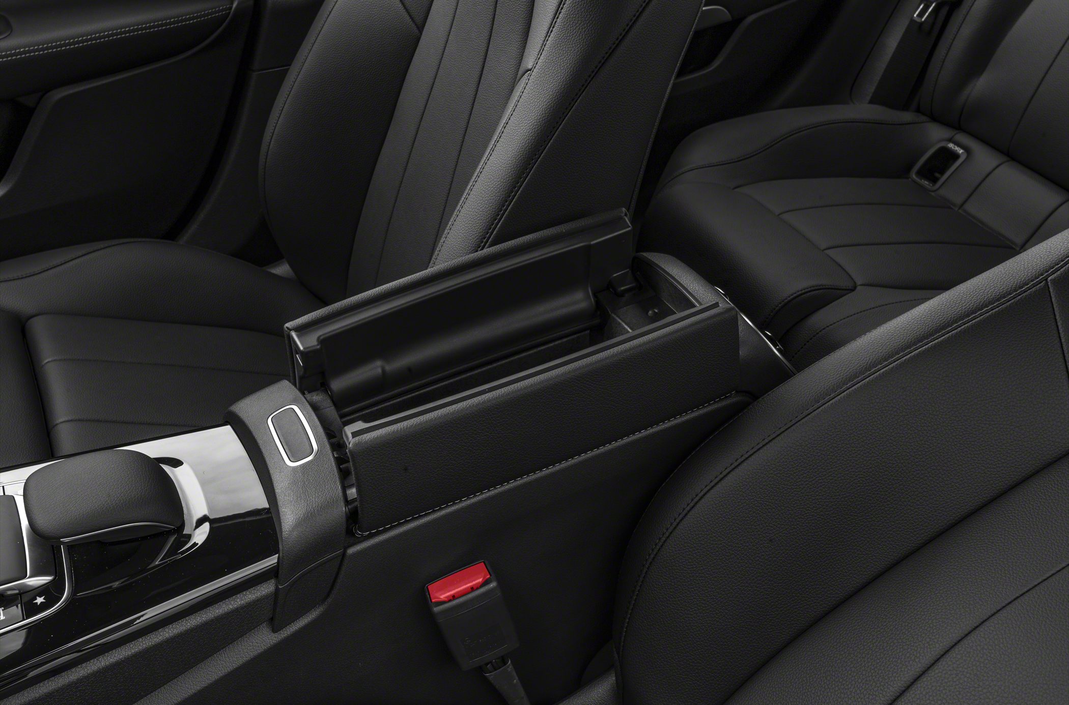 Leather seats and open center console with storage compartment