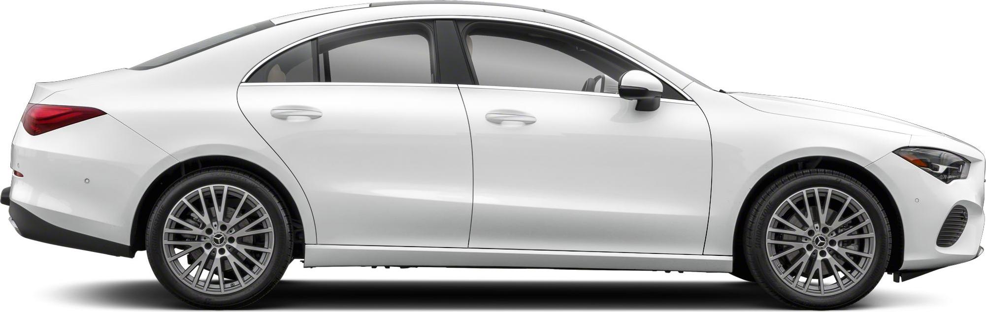Sleek sedan side view with aerodynamic shape and multi-spoke alloy wheels