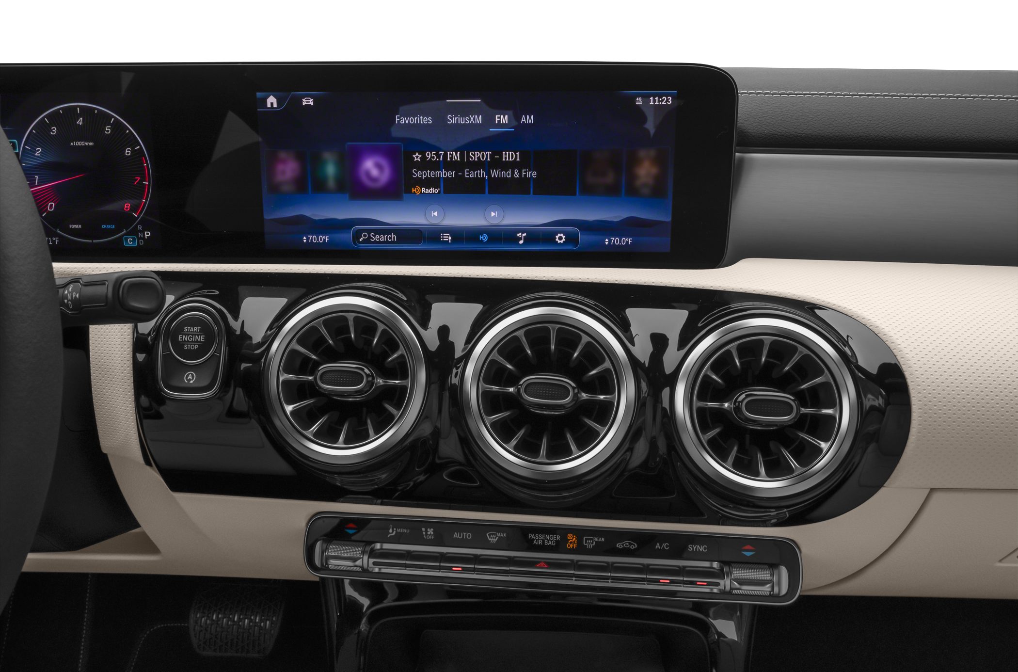 Digital dashboard display and turbine-style air vents