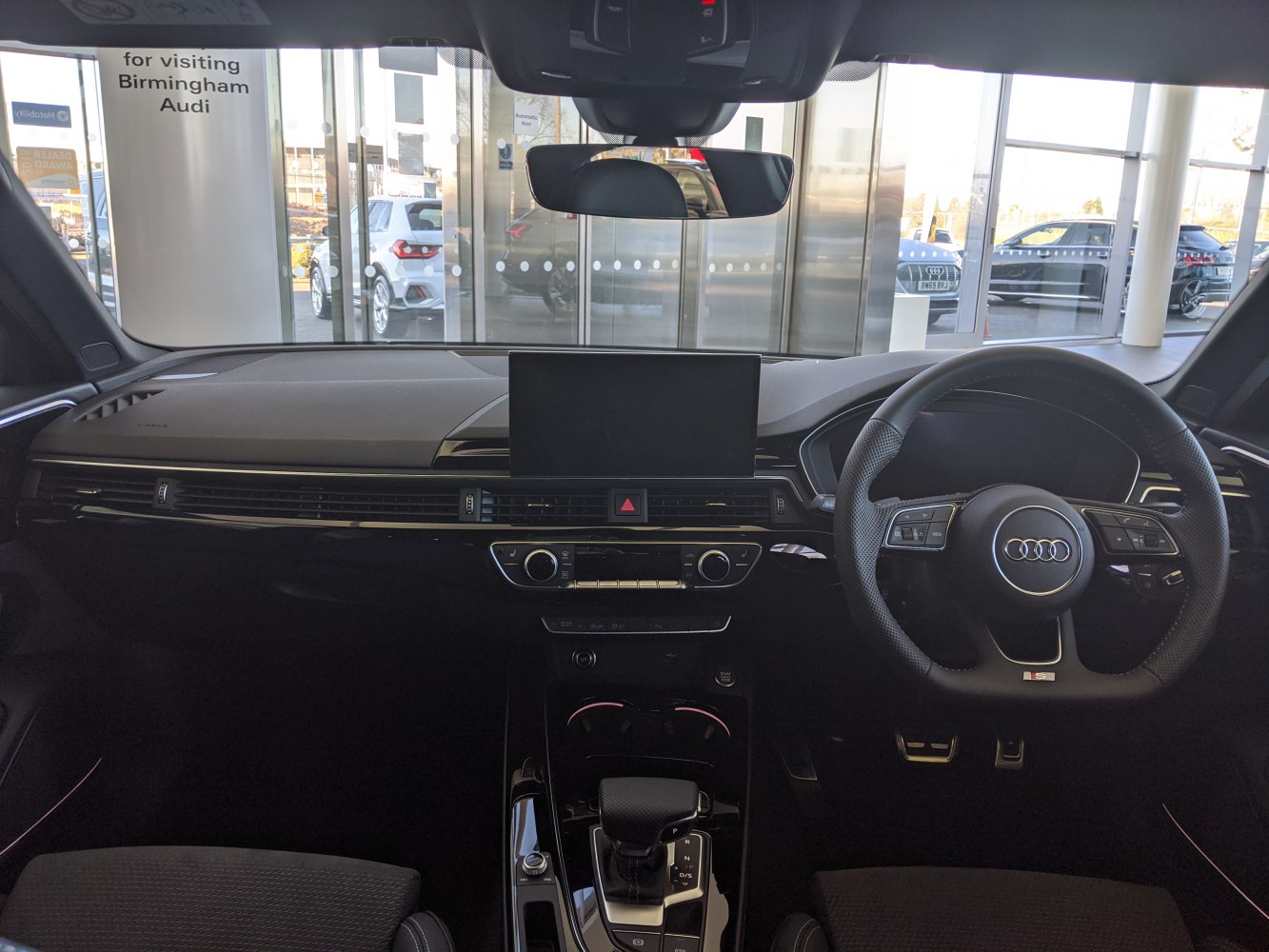 Interior dashboard and multifunction steering wheel with digital display and controls