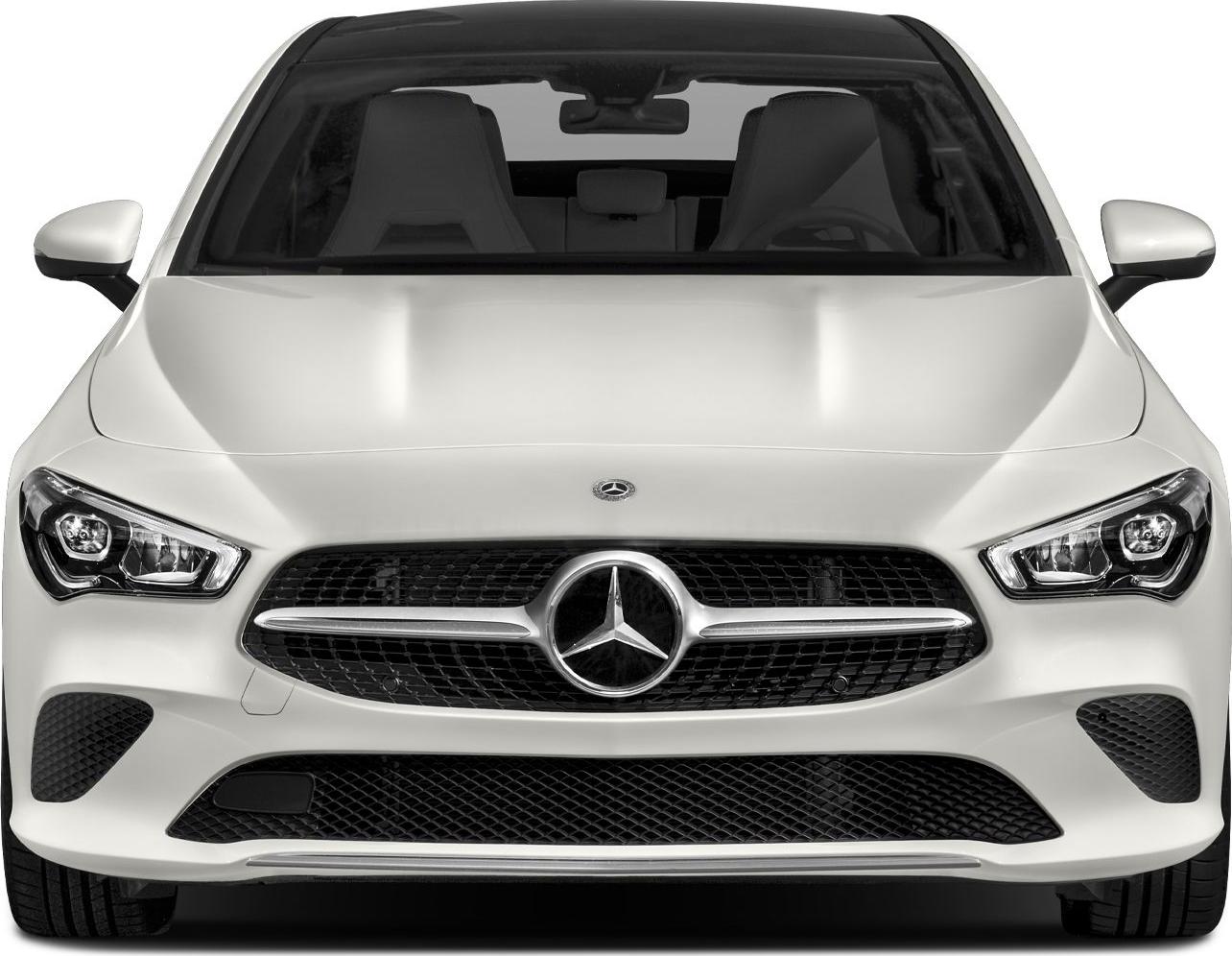 Front view with grille, headlights, and hood of a modern coupe