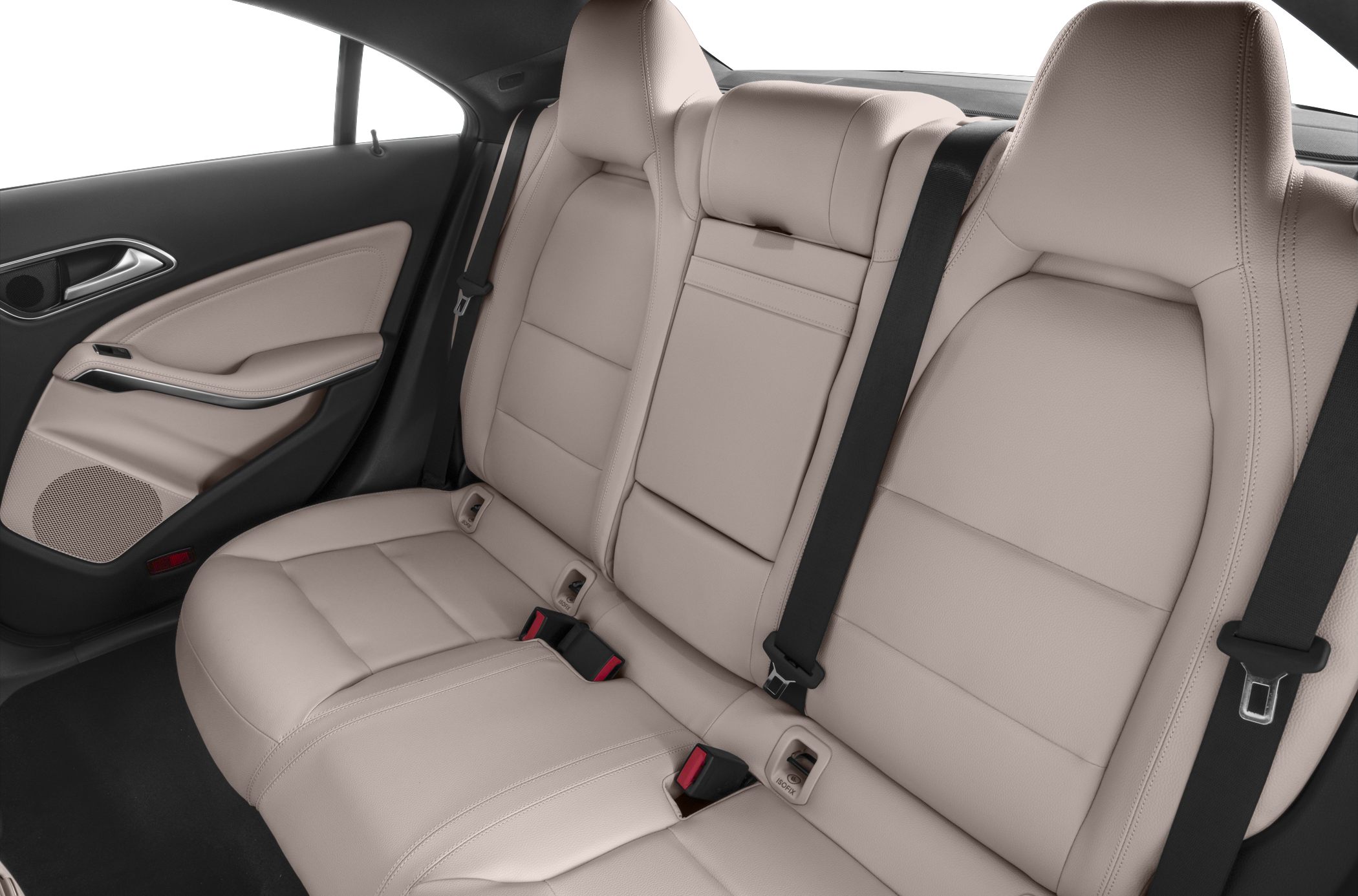 Beige leather rear seats with seat belts and ISOFIX anchors