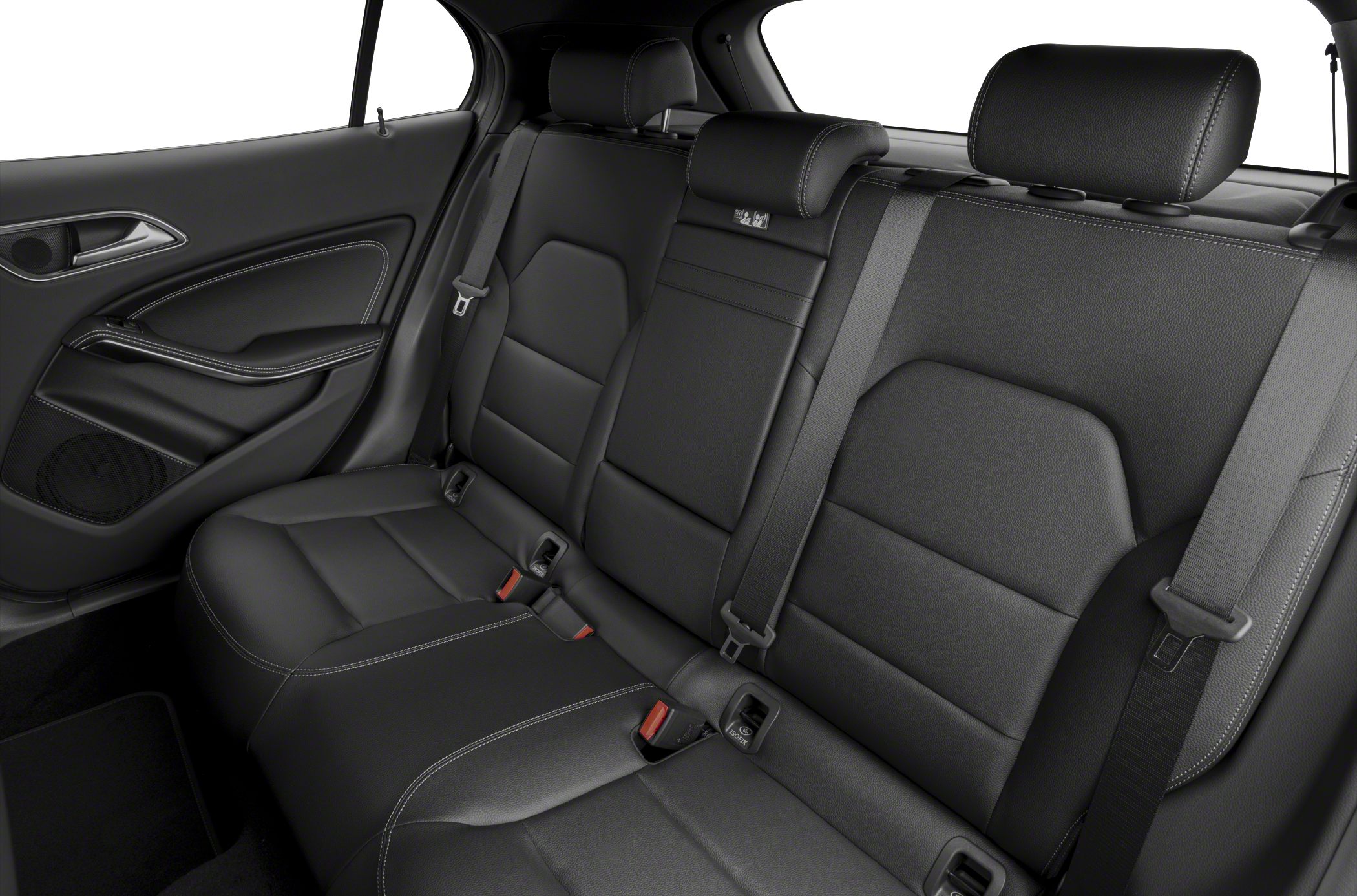 Black leather rear seats with headrests and seat belts