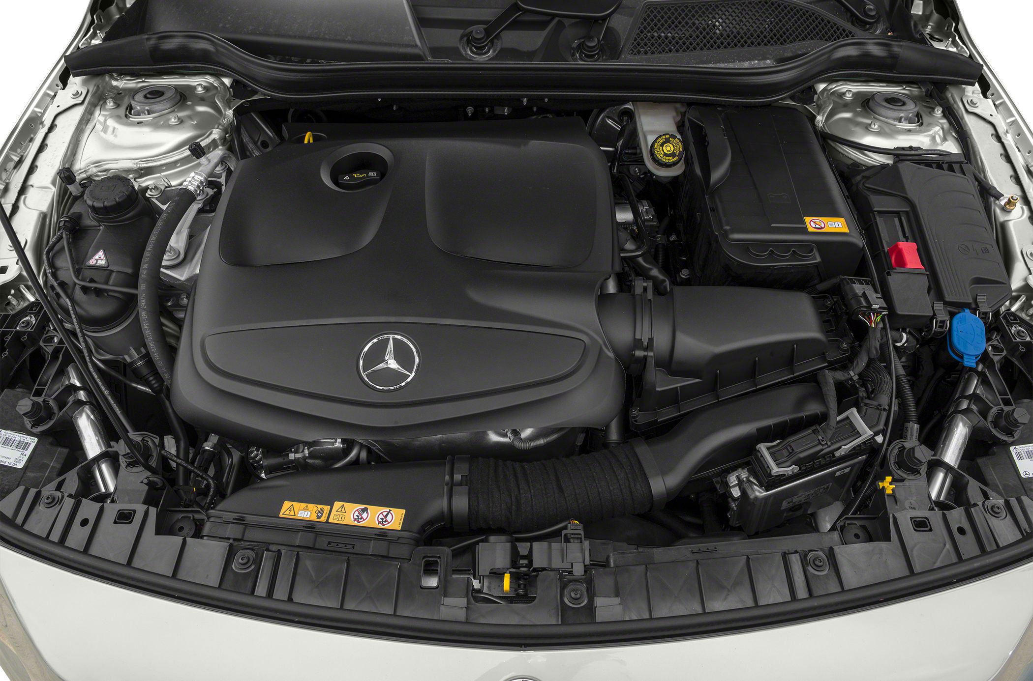 Mercedes-Benz engine compartment with engine cover and components