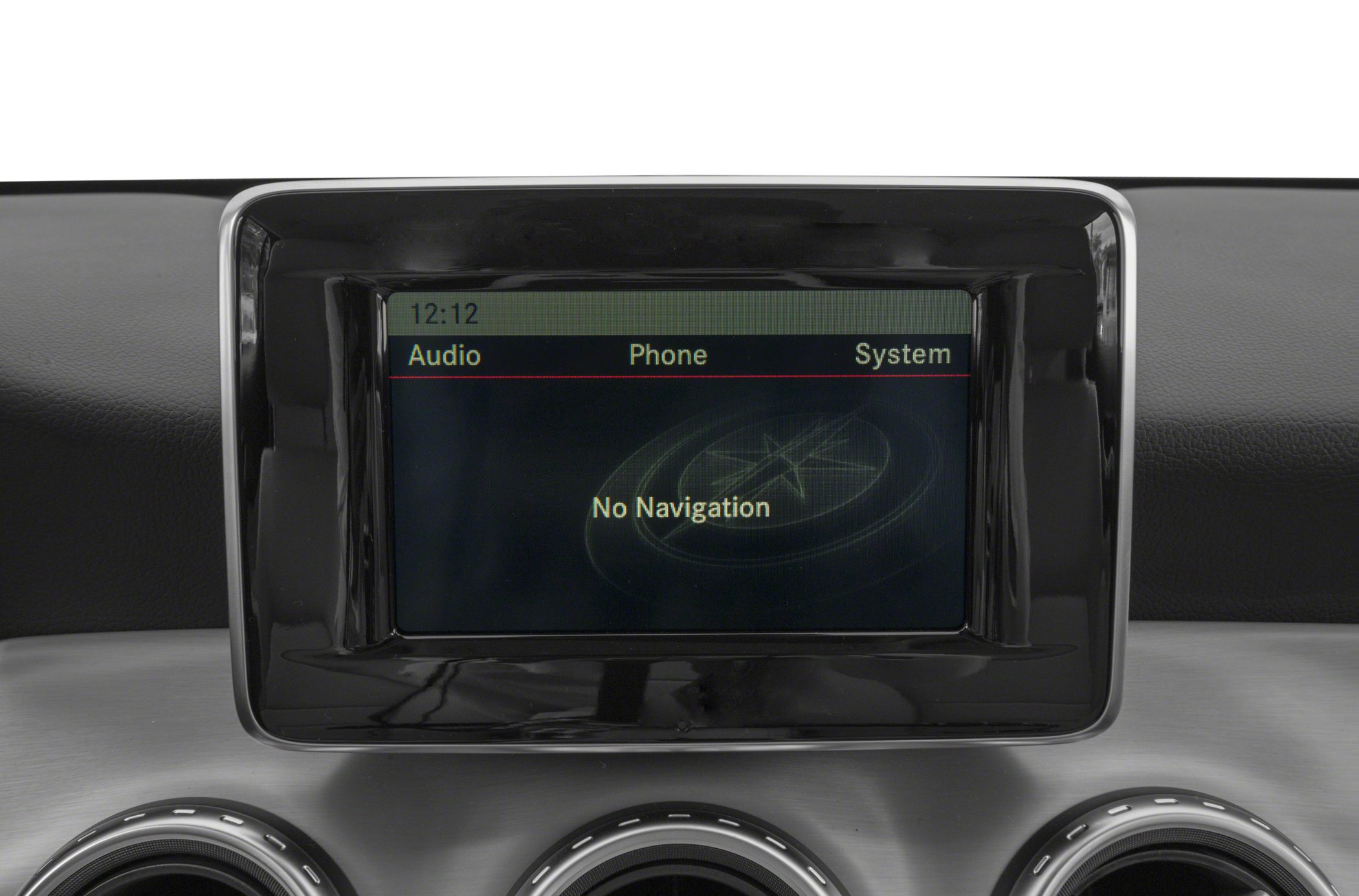 Multimedia infotainment screen with audio, phone, and system options