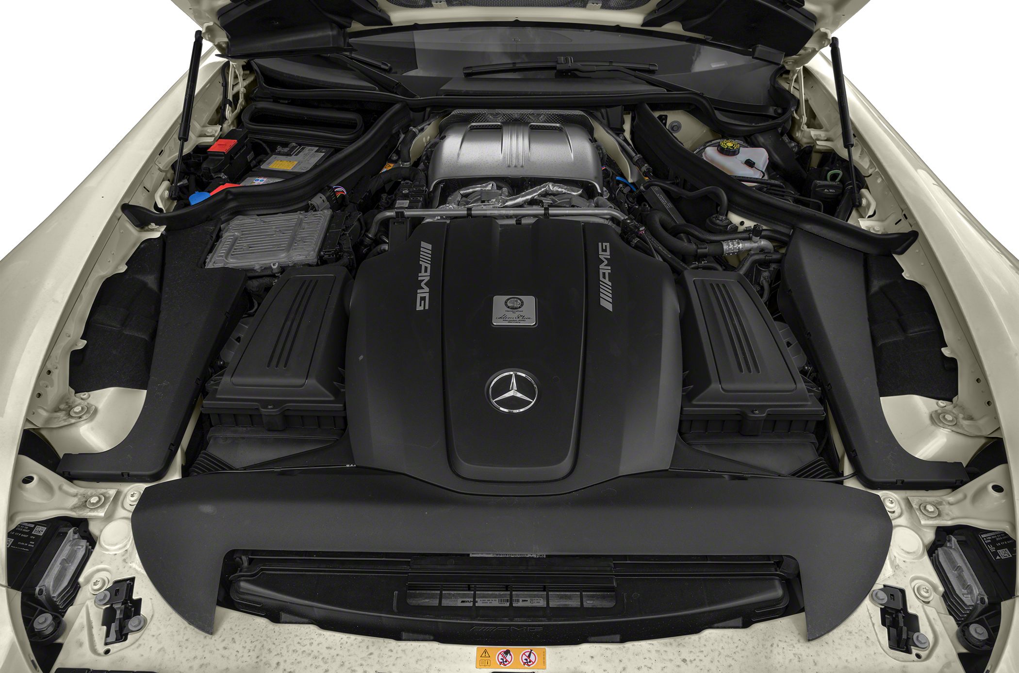 Mercedes-AMG AMG GT Roadster engine bay with visible AMG cover and components