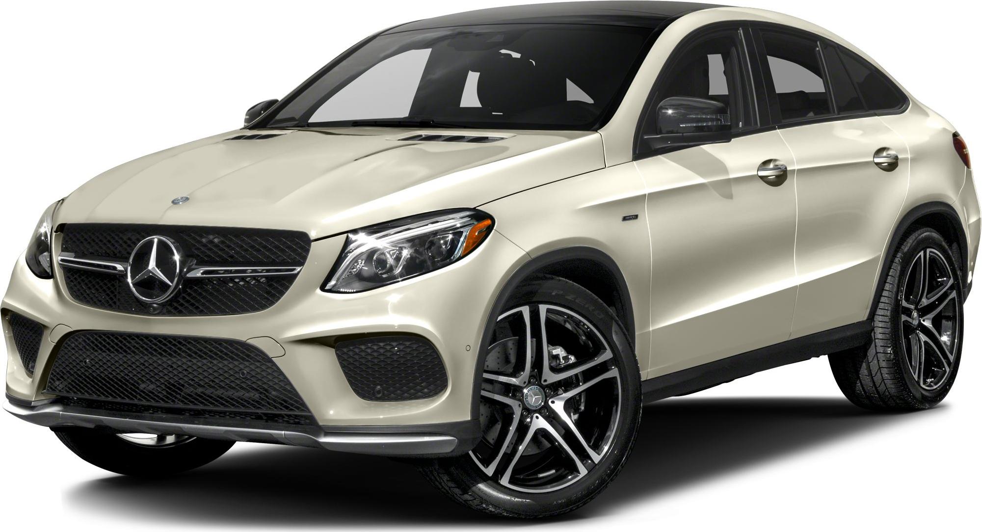 Front view of sporty coupe SUV with AMG wheels and aggressive grille