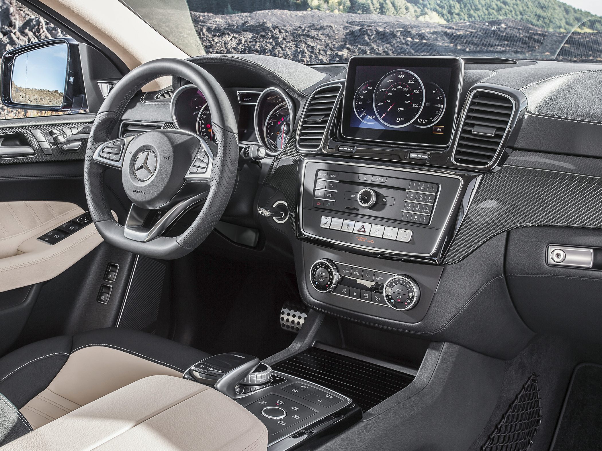 Luxury interior with digital dashboard and multifunction steering wheel