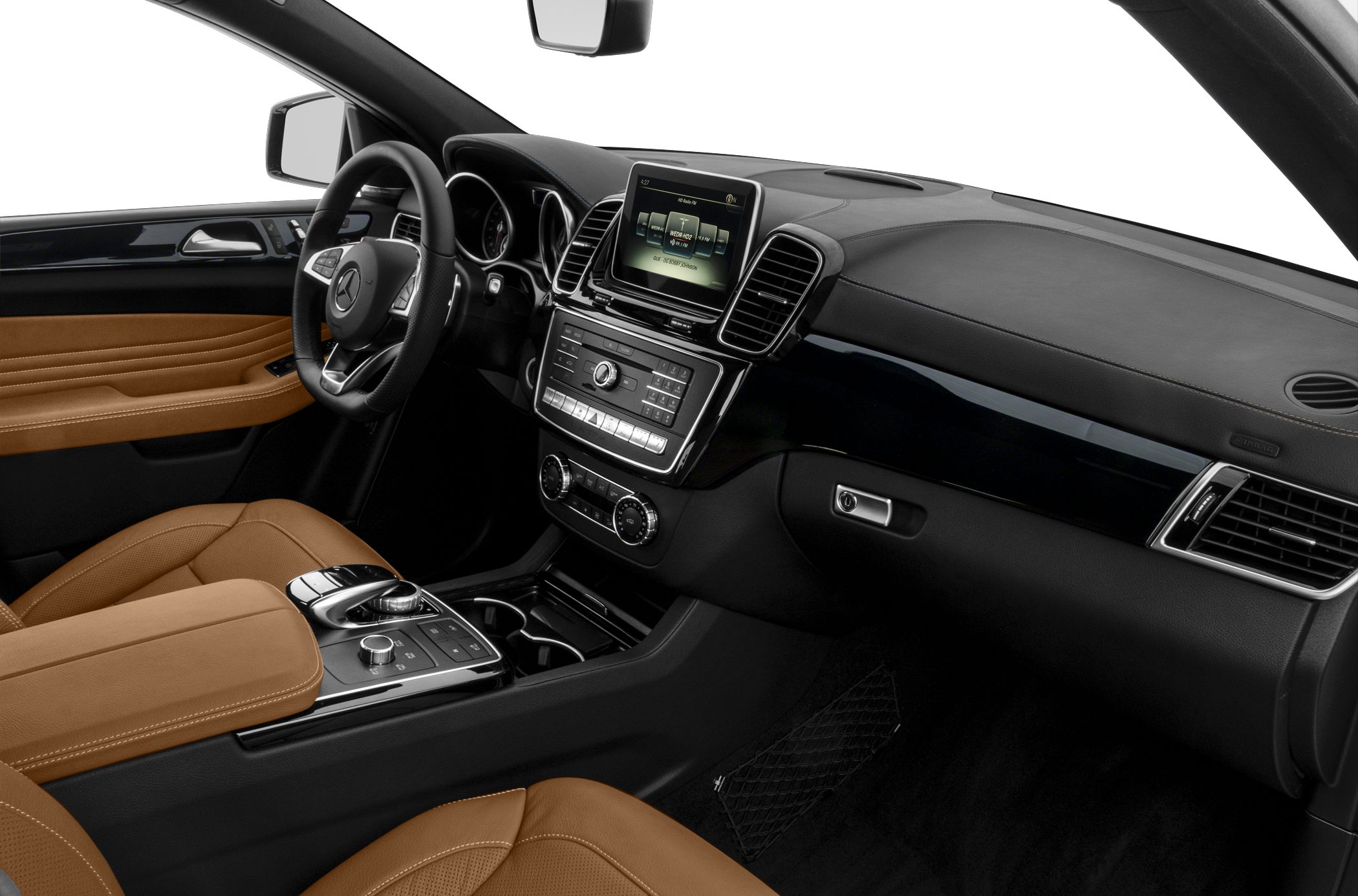 Luxury SUV interior with modern dashboard and infotainment display