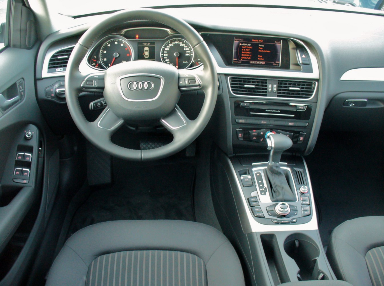 Audi steering wheel, dashboard, infotainment screen, automatic gear shifter