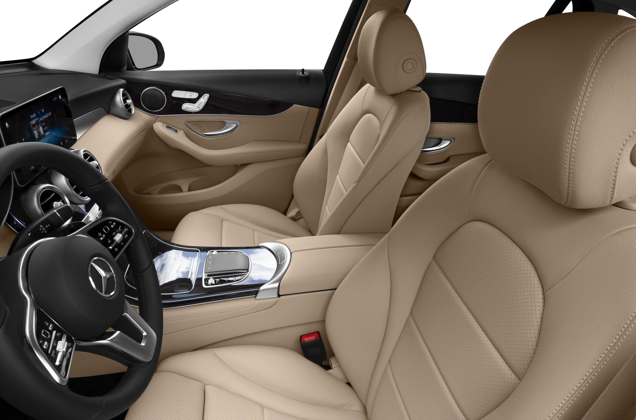 Beige leather seats and dashboard with modern touch controls