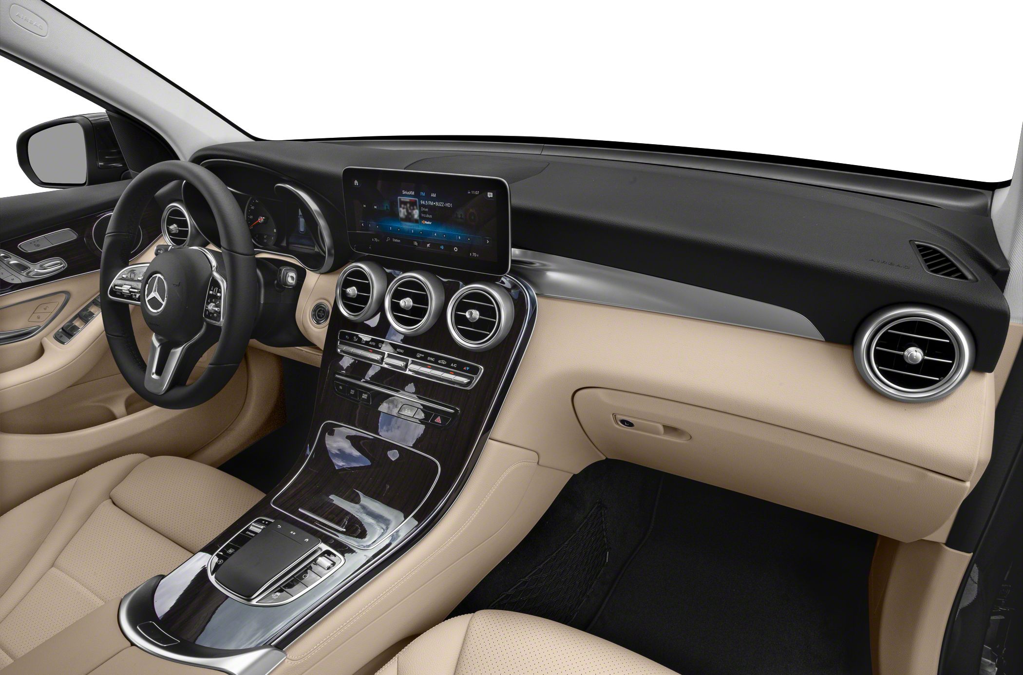 Dashboard and infotainment system with leather seats