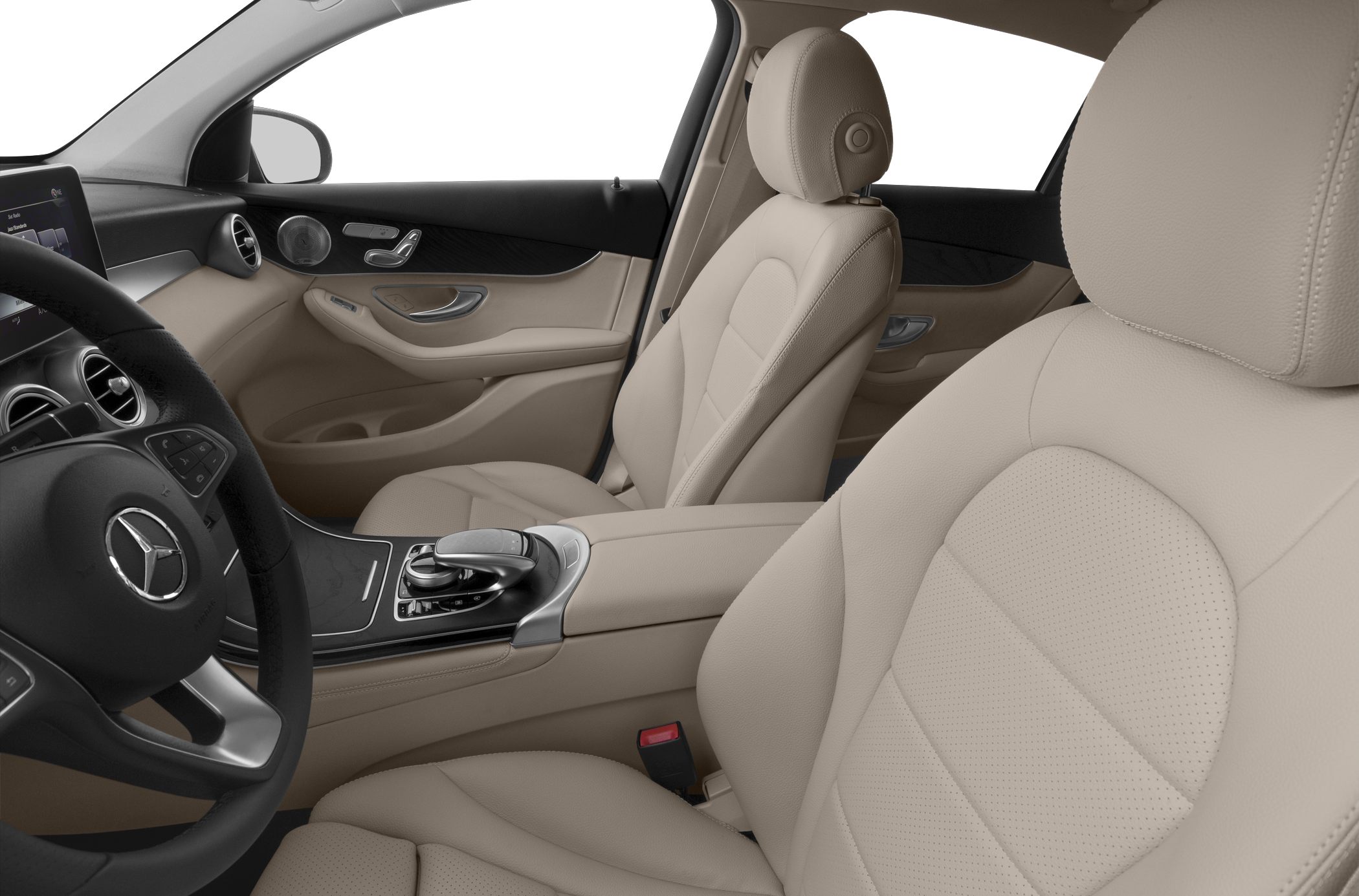 Beige leather seats and modern center console interior