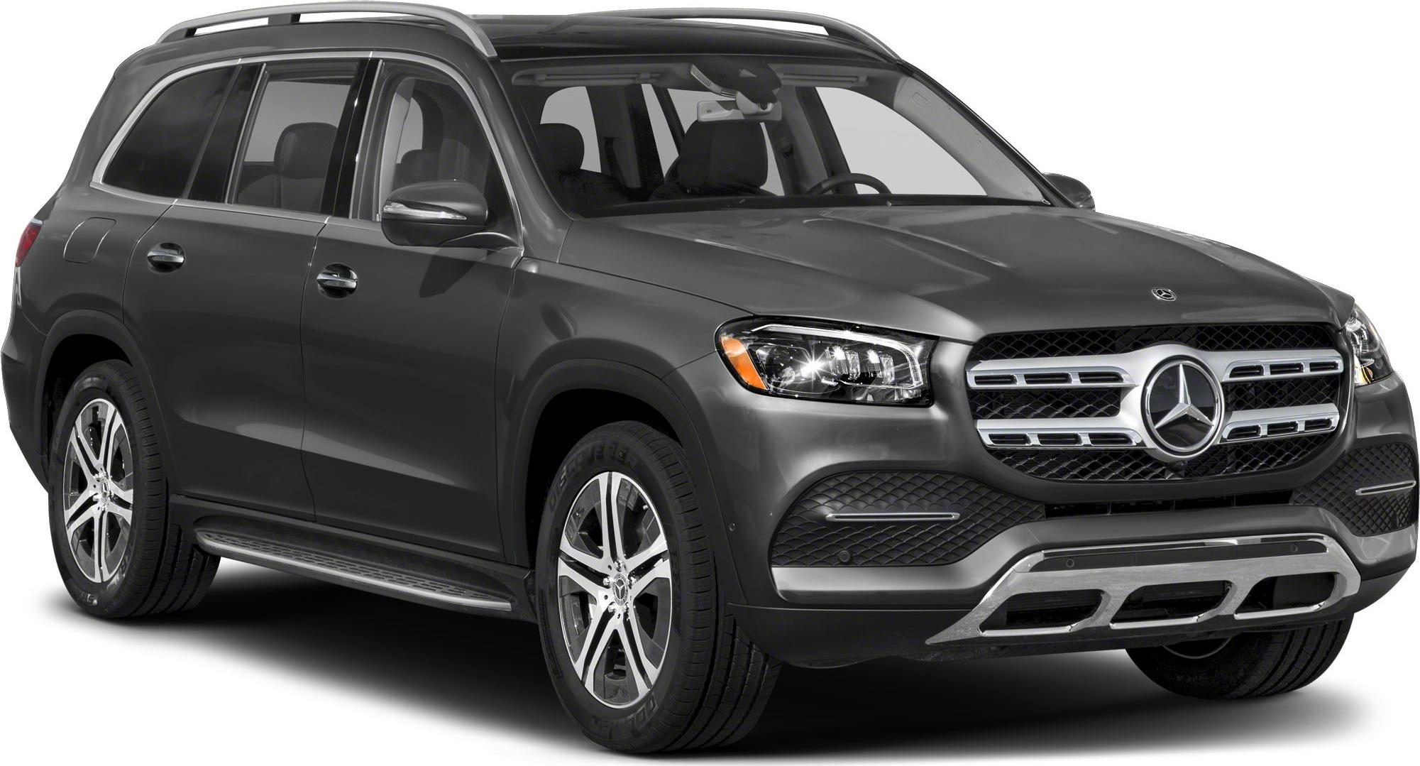 Front and side view of SUV with LED headlights and chrome grille.