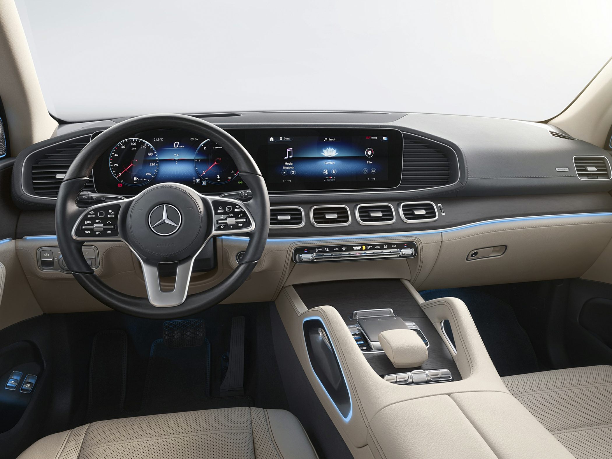 Luxury SUV interior with digital cockpit and advanced dashboard controls