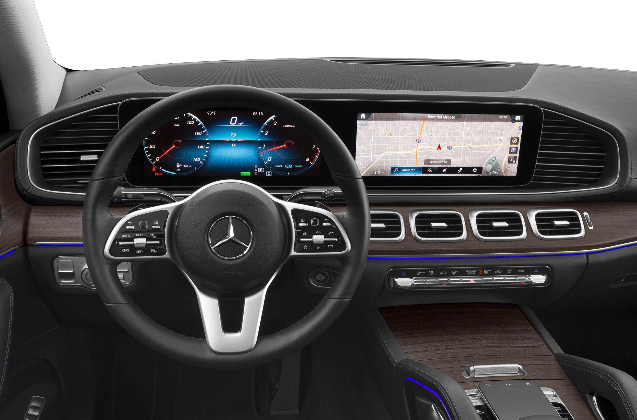 Digital instrument cluster with navigation screen and luxury dashboard