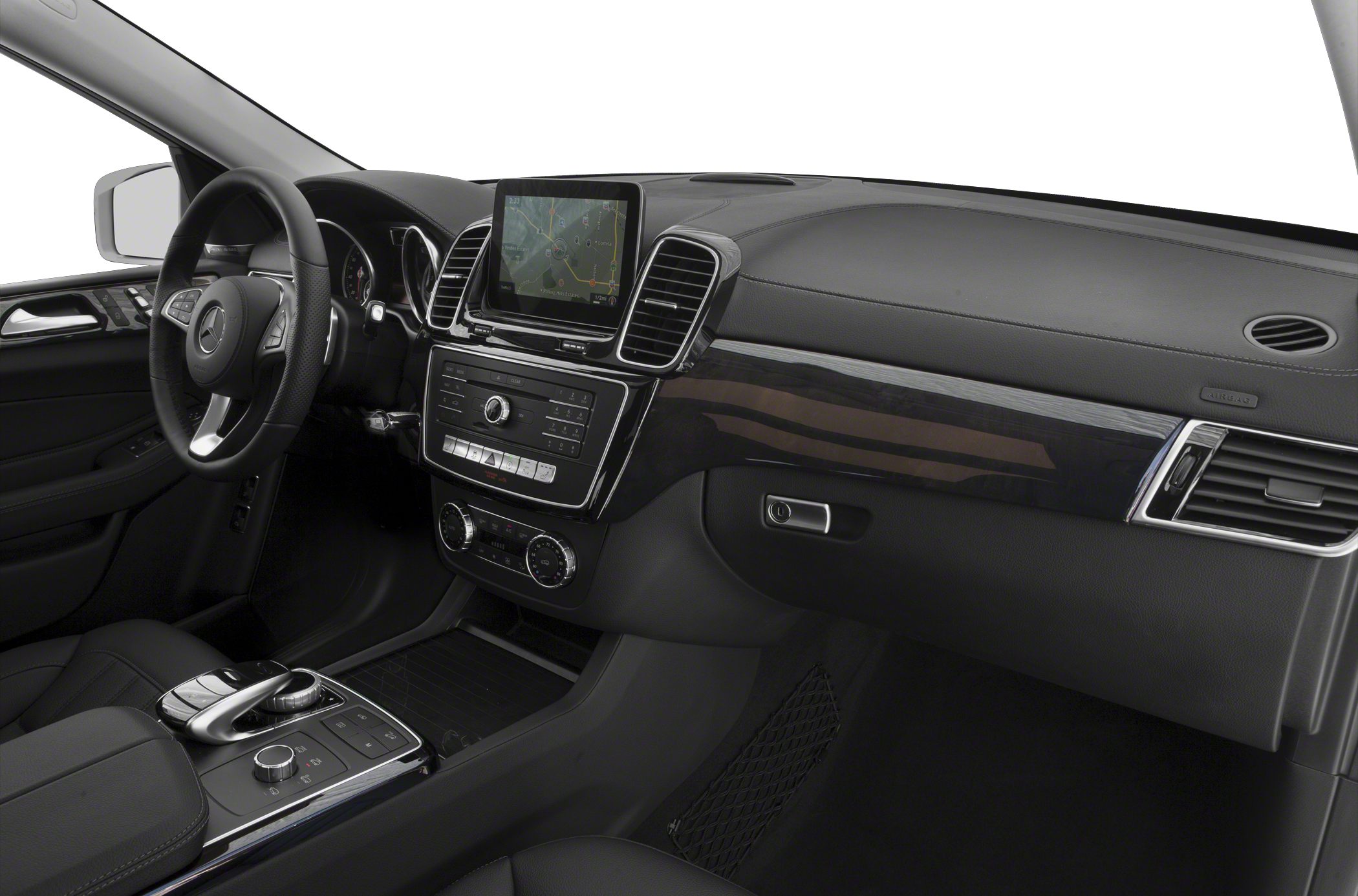 Luxury SUV interior with modern dashboard and navigation display