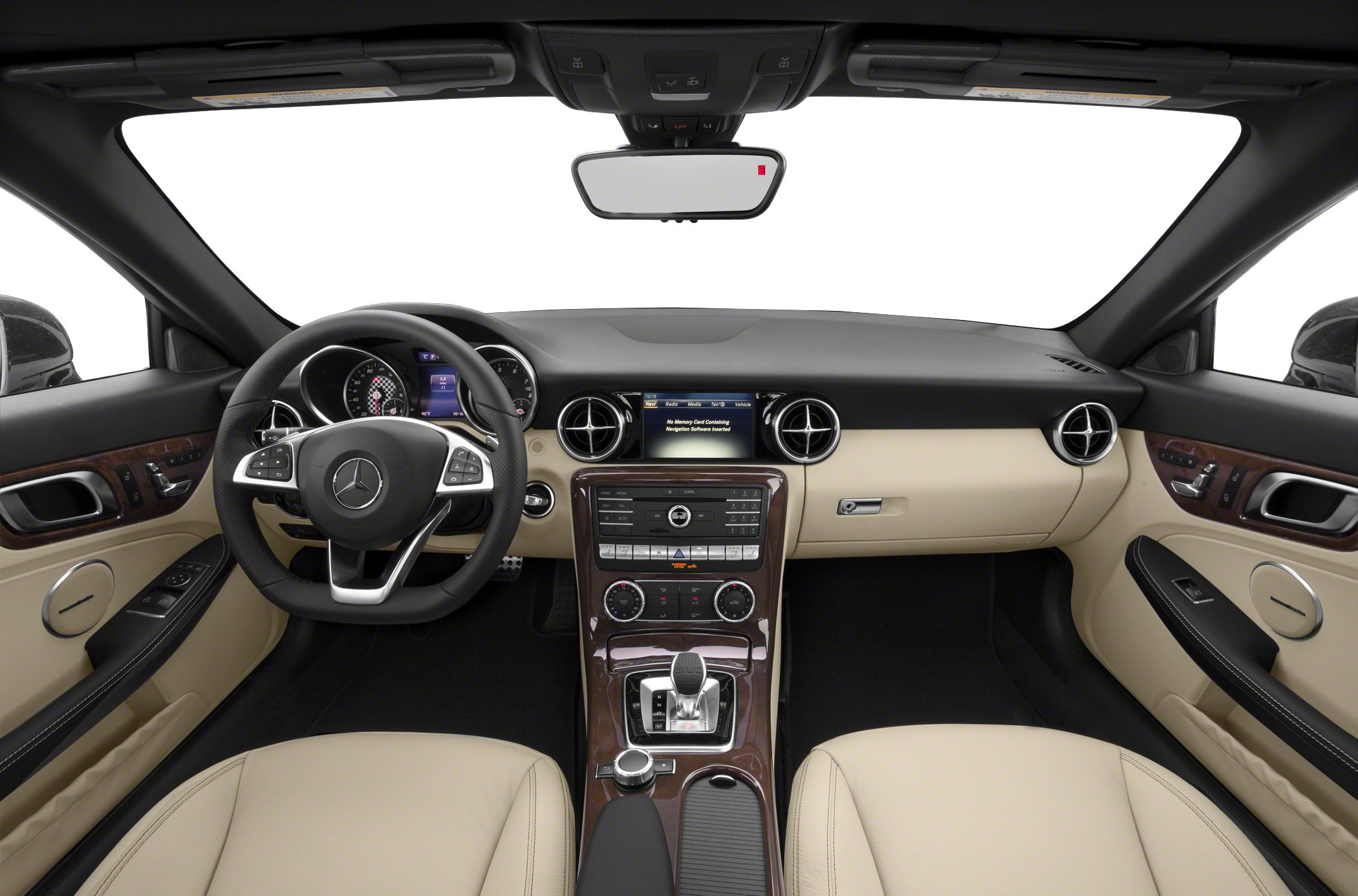 Luxury interior with dashboard, steering wheel, and center console controls