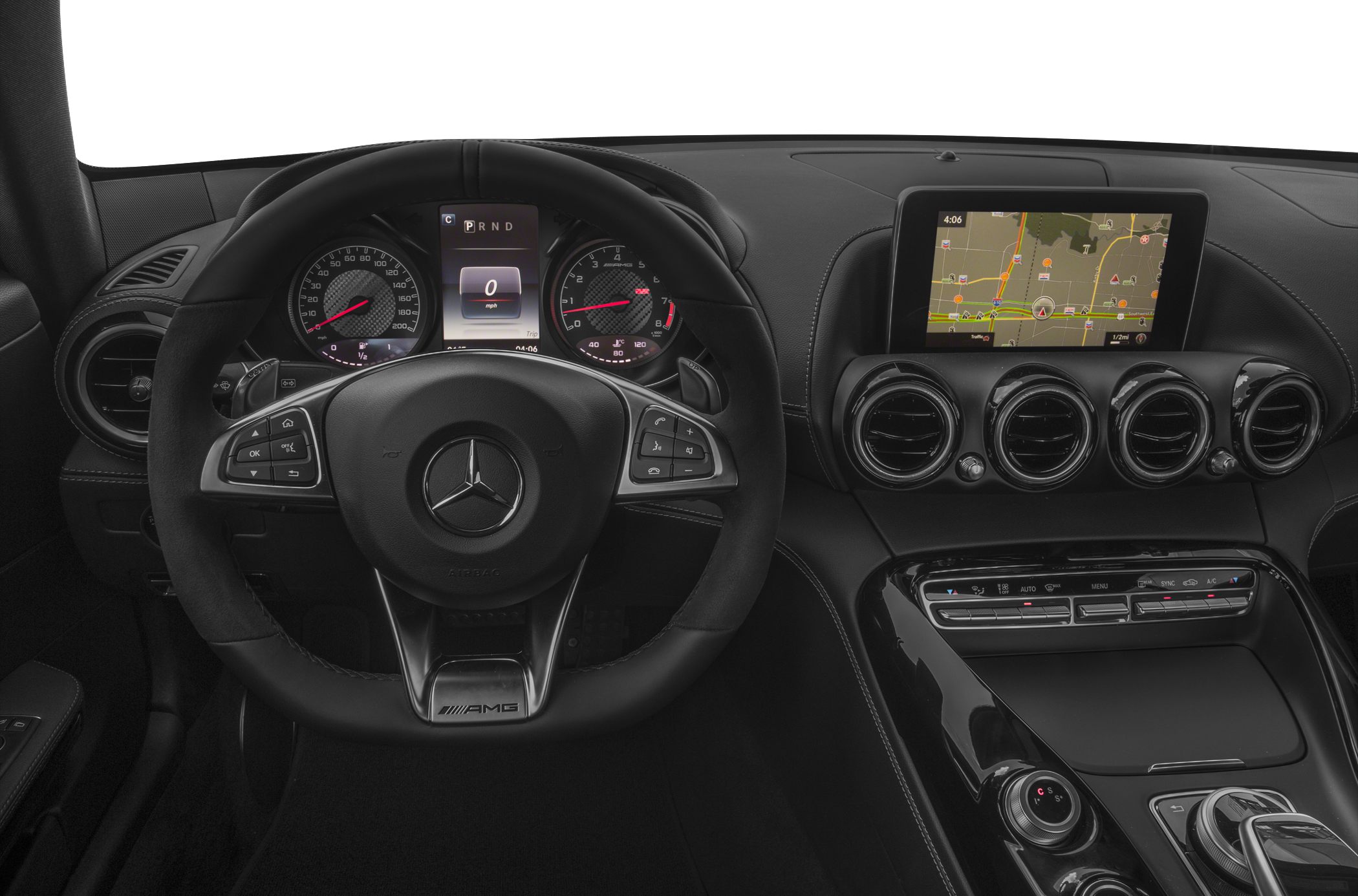 AMG steering wheel with digital instrument cluster and infotainment screen
