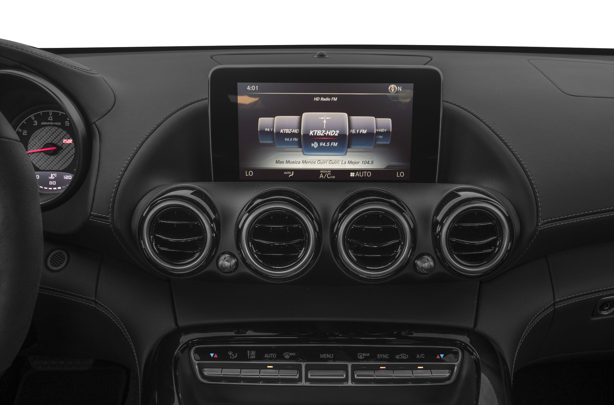 Dashboard with four circular air vents and central digital infotainment display